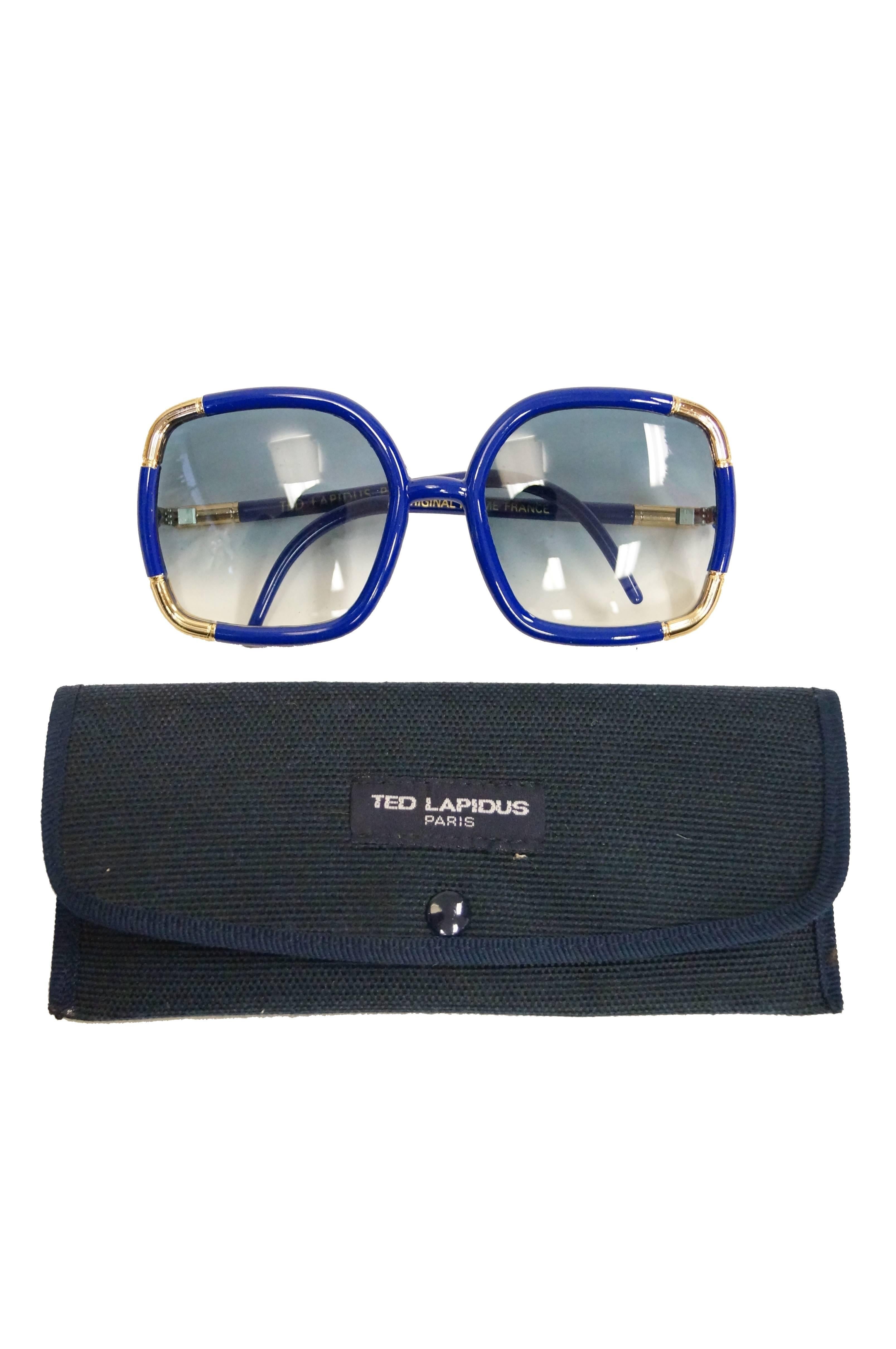 Ted Lapidus Sunglasses Framed in Royal Blue and Gold, 1970s   In Excellent Condition In Houston, TX