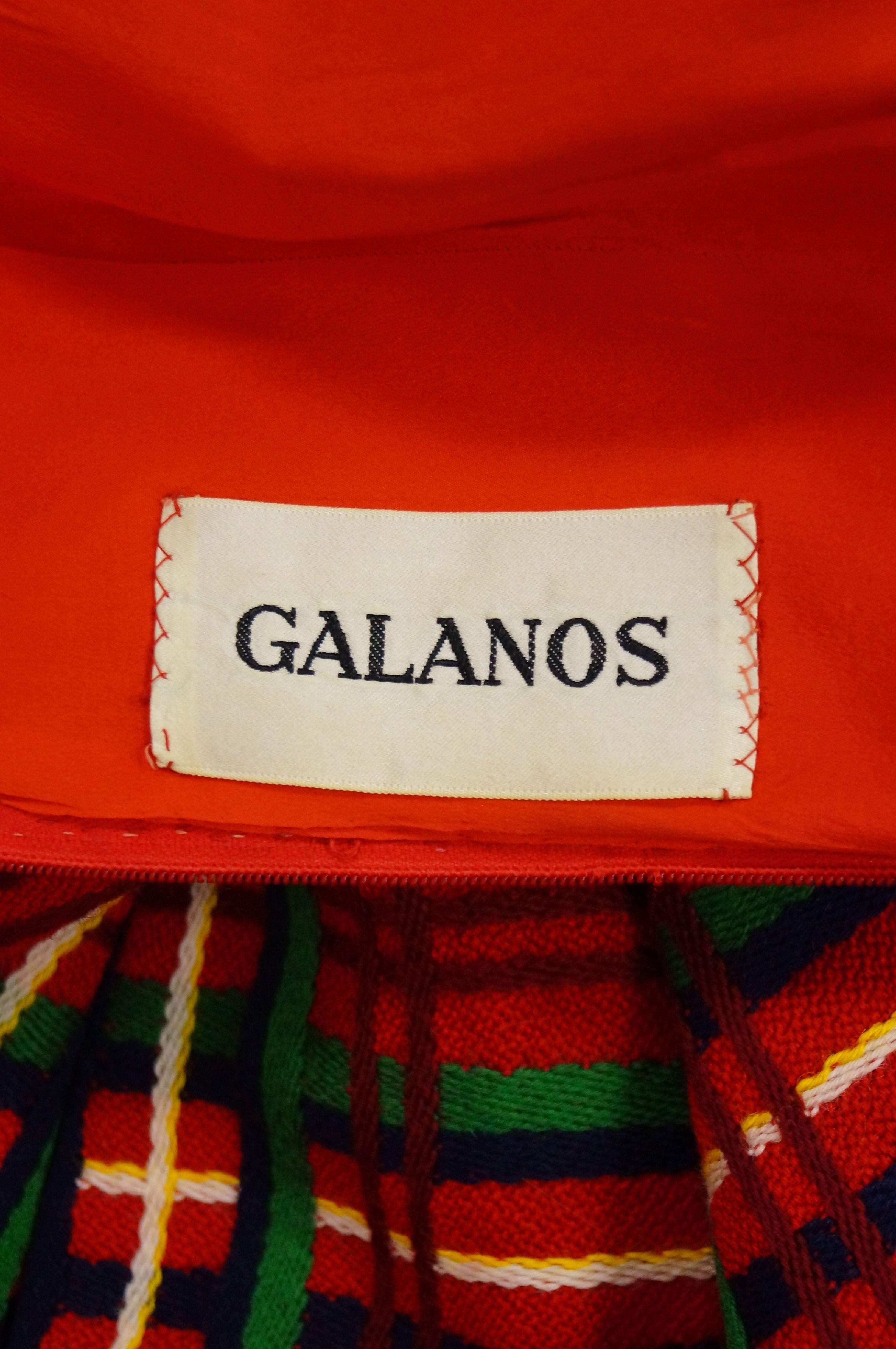 1970s Galanos Red Plaid Dress and Jacket For Sale 2