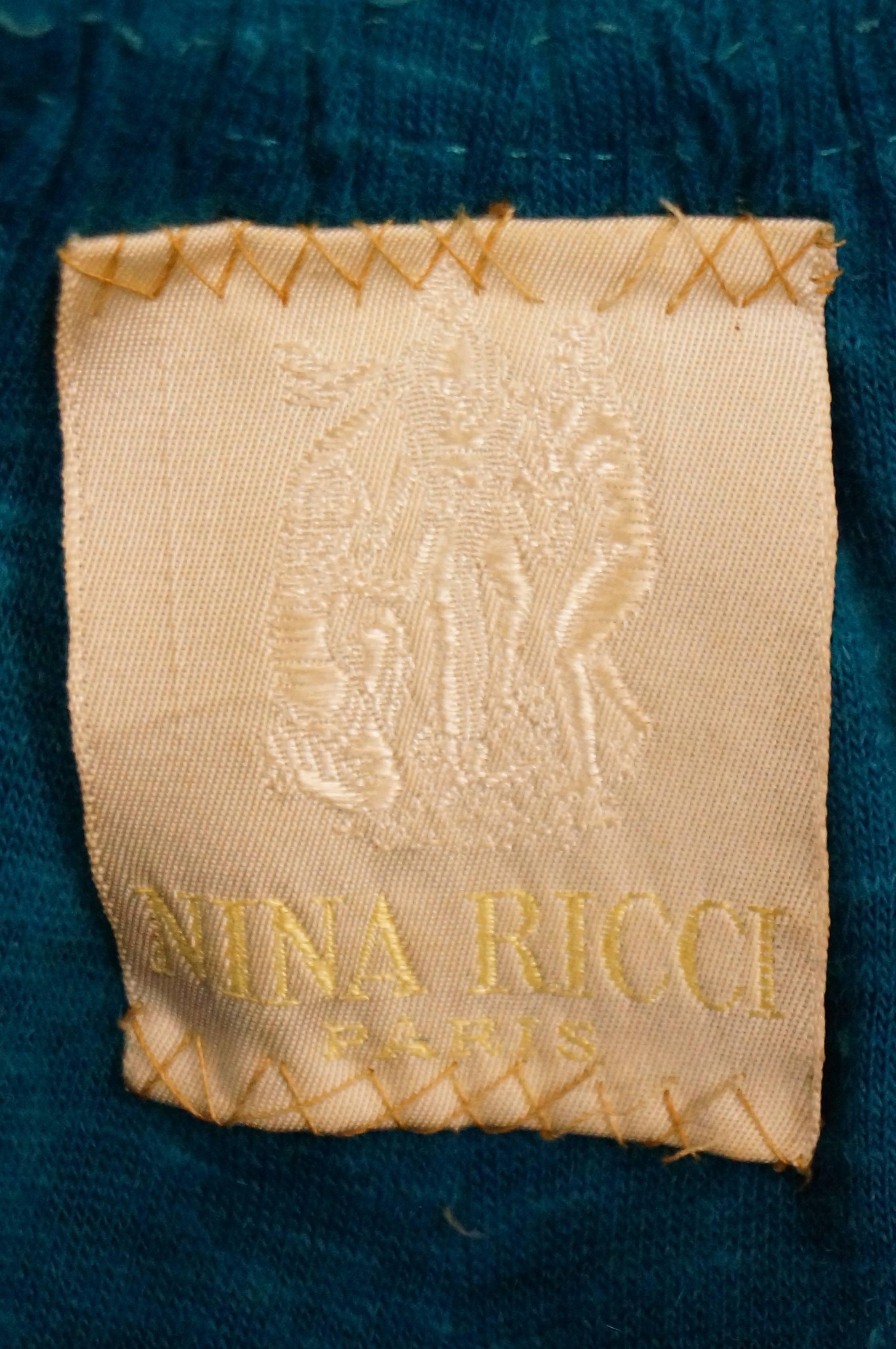 1960s Nina Ricci Haute Couture Angora and Velvet Turquoise Cape Coat For Sale 1