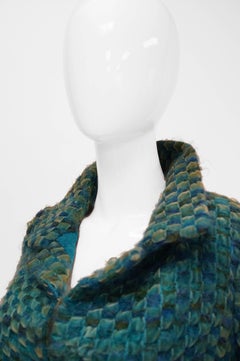 1960s Nina Ricci Haute Couture Angora and Velvet Turquoise Cape Coat