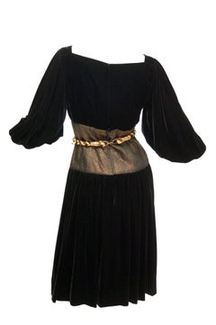 Vintage Adele Simpson Black Velvet Gold Metallic Obi Evening Dress