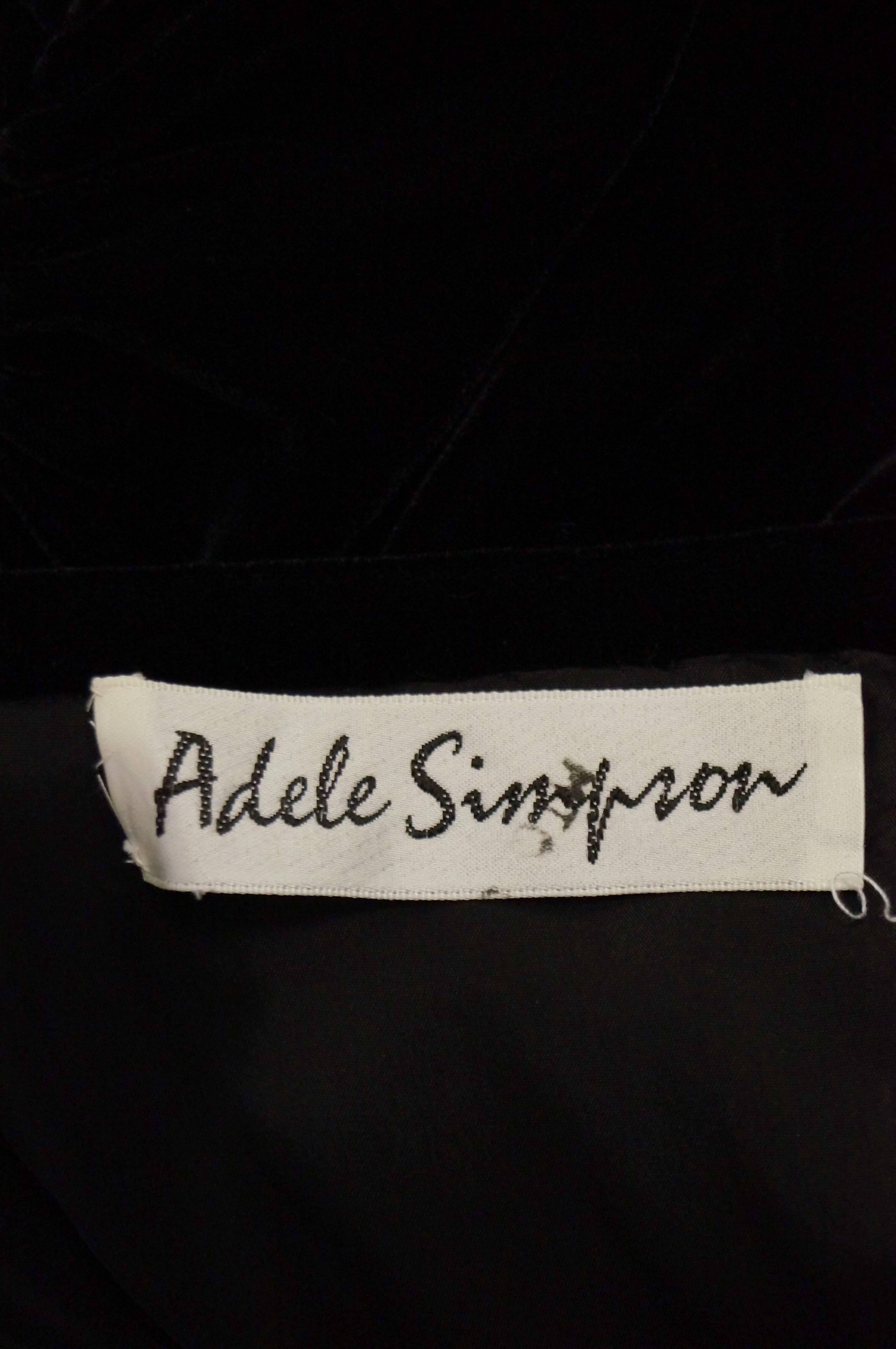 Vintage Adele Simpson Black Velvet Gold Metallic Obi Evening Dress For Sale 2
