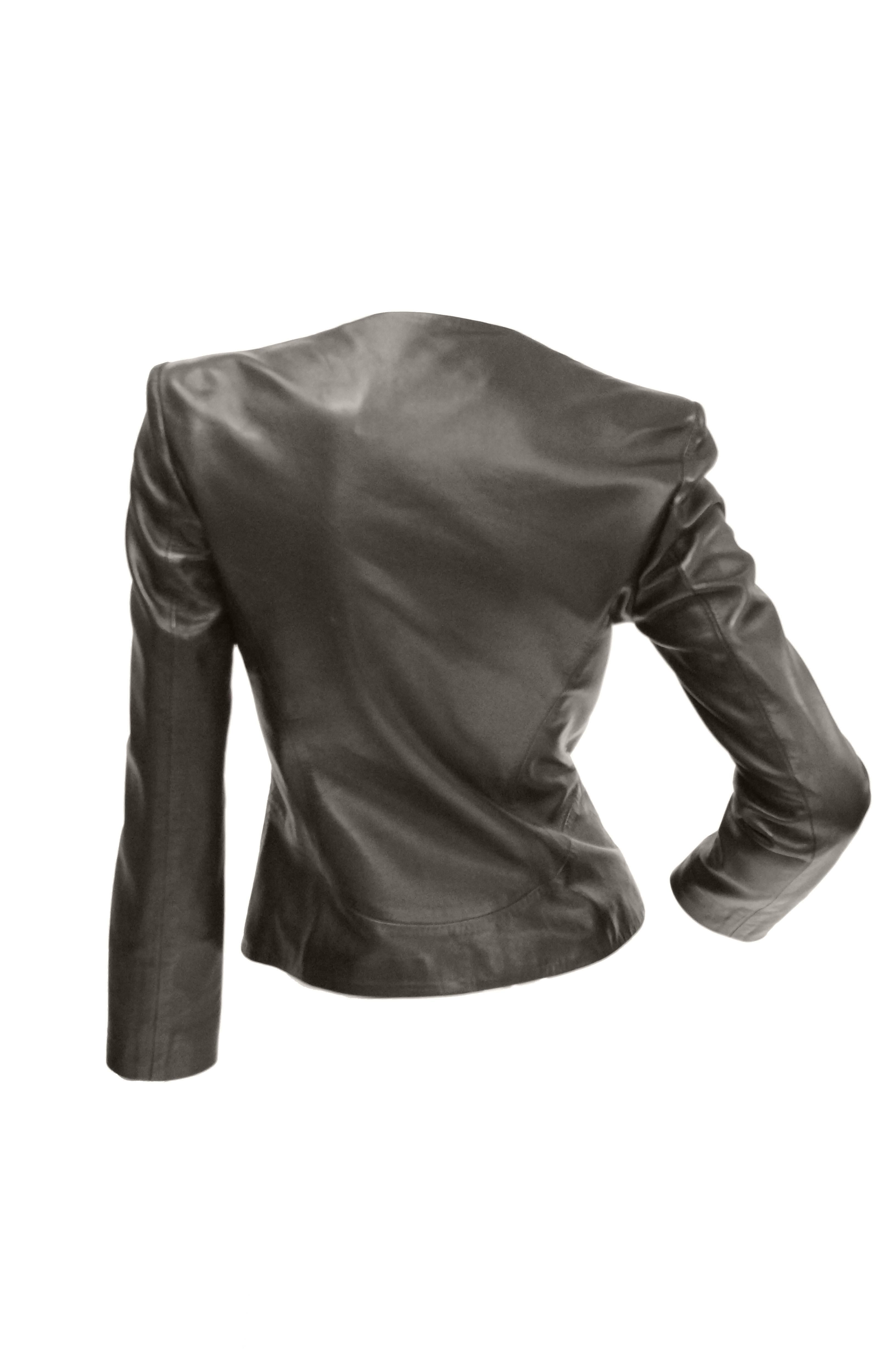 Women's Early 1980s Gianni Versace Bistre Brown Kidskin Leather Jacket 0-2 For Sale