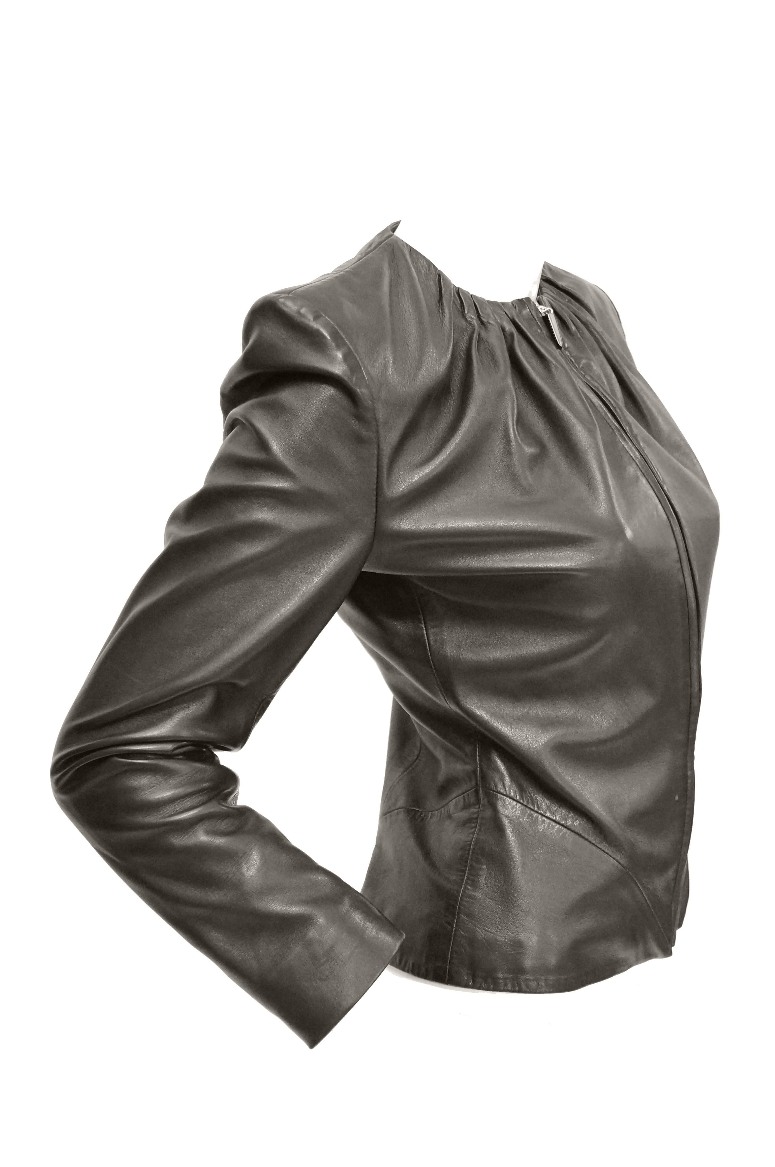 Gray Early 1980s Gianni Versace Bistre Brown Kidskin Leather Jacket 0-2 For Sale