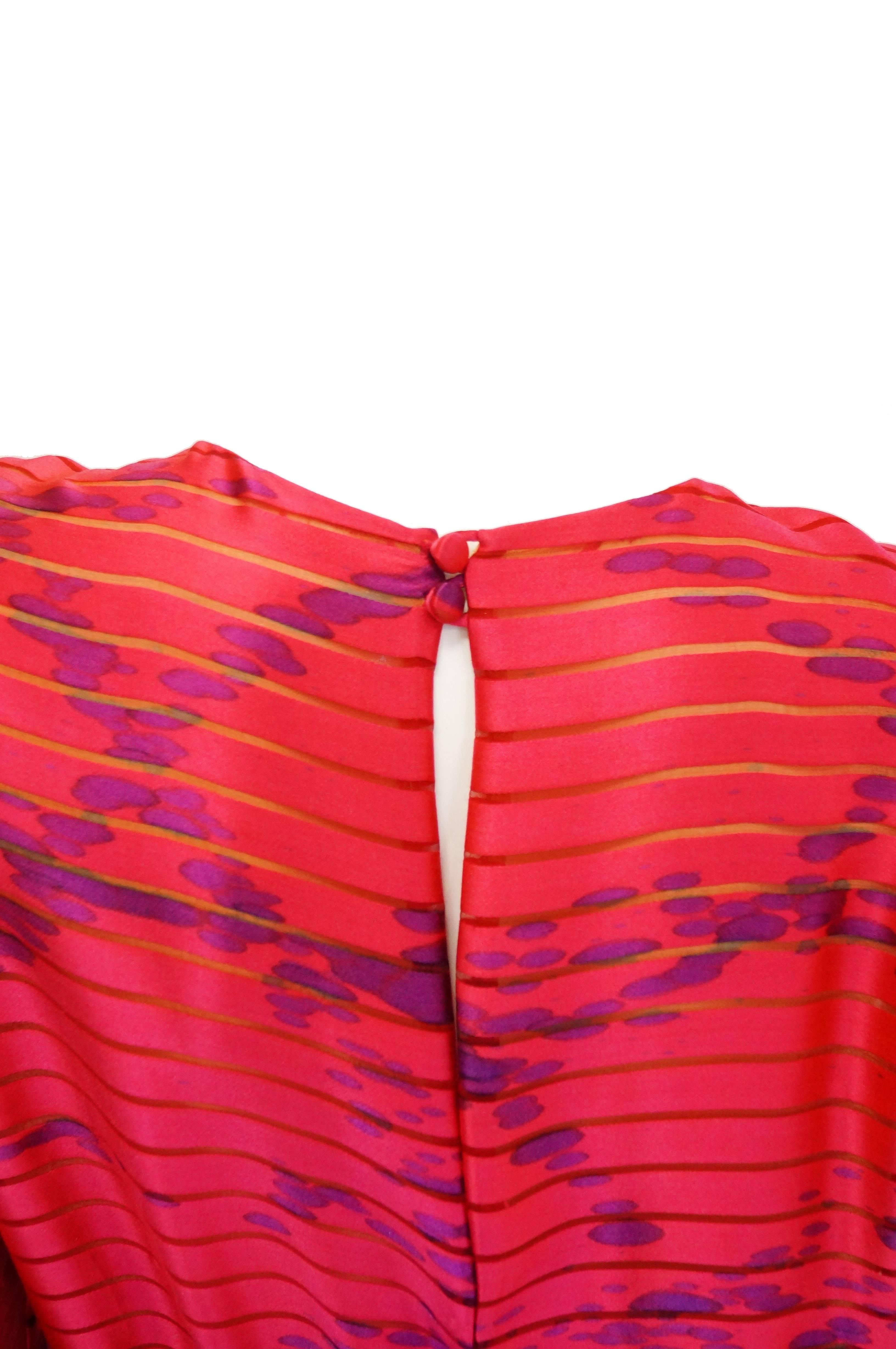 Red 1970s Bill Blass Neon Pink and Purple Sheer Stripe Dress 10 For Sale