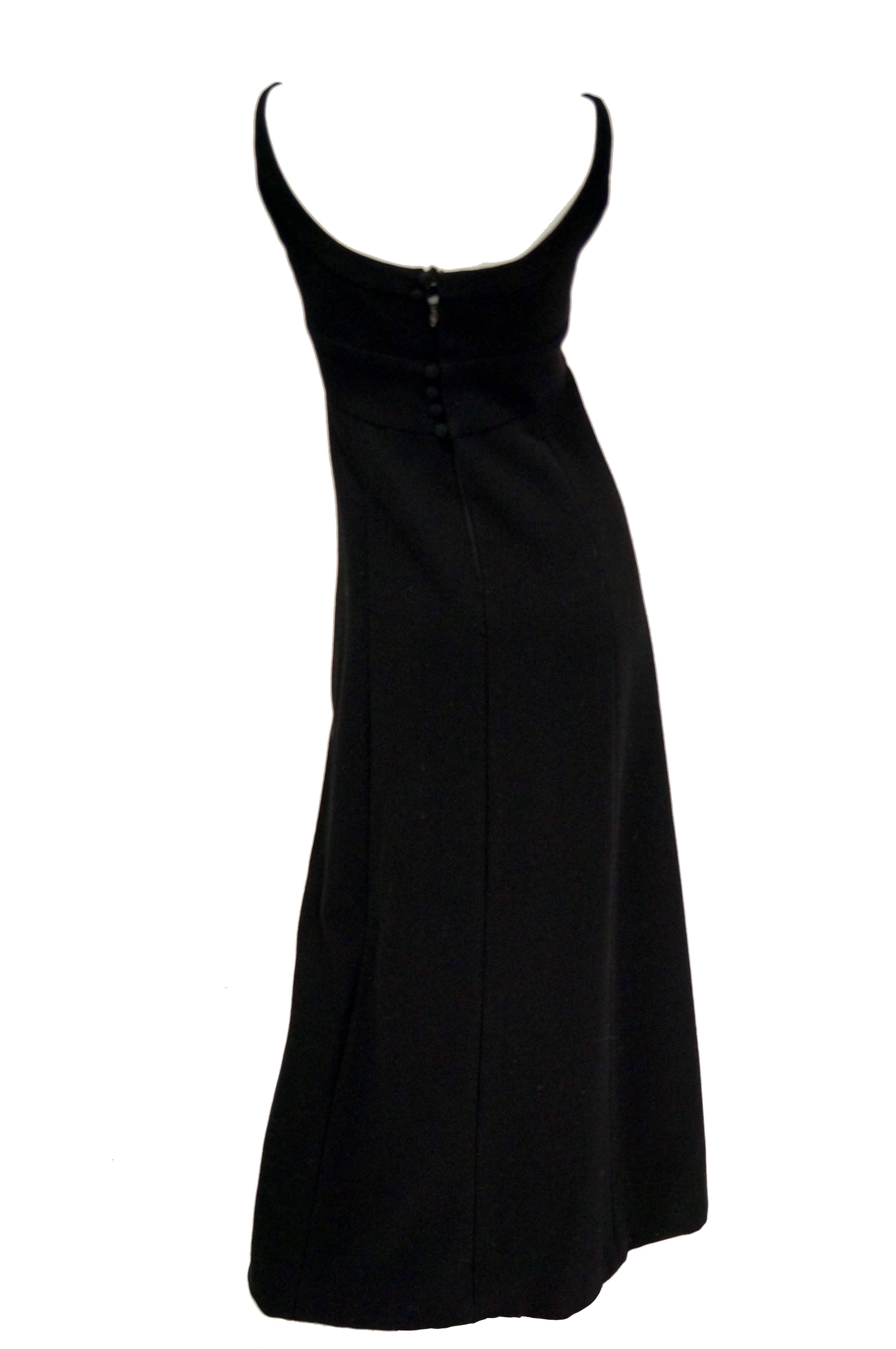 1960s Donald Brooks Black Wool Evening Dress In Excellent Condition For Sale In Houston, TX