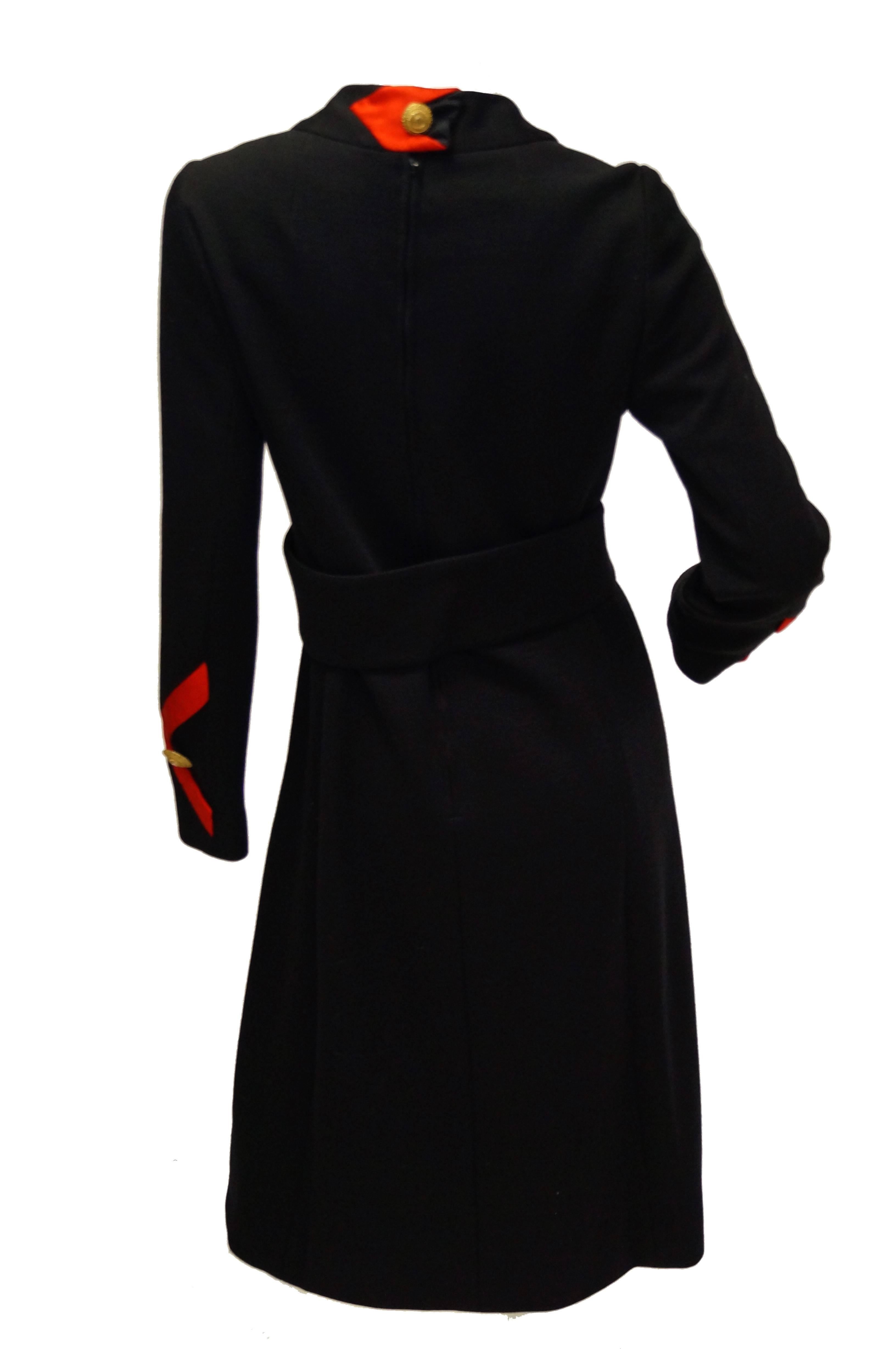 Women's 1960s Joseph Stein by Muriel Reade Wool Black and Red Arrow Accent Mod Dress