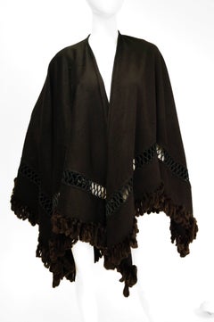 Fabulous Adrienne Landau Black Wool and Fox Fur Shawl