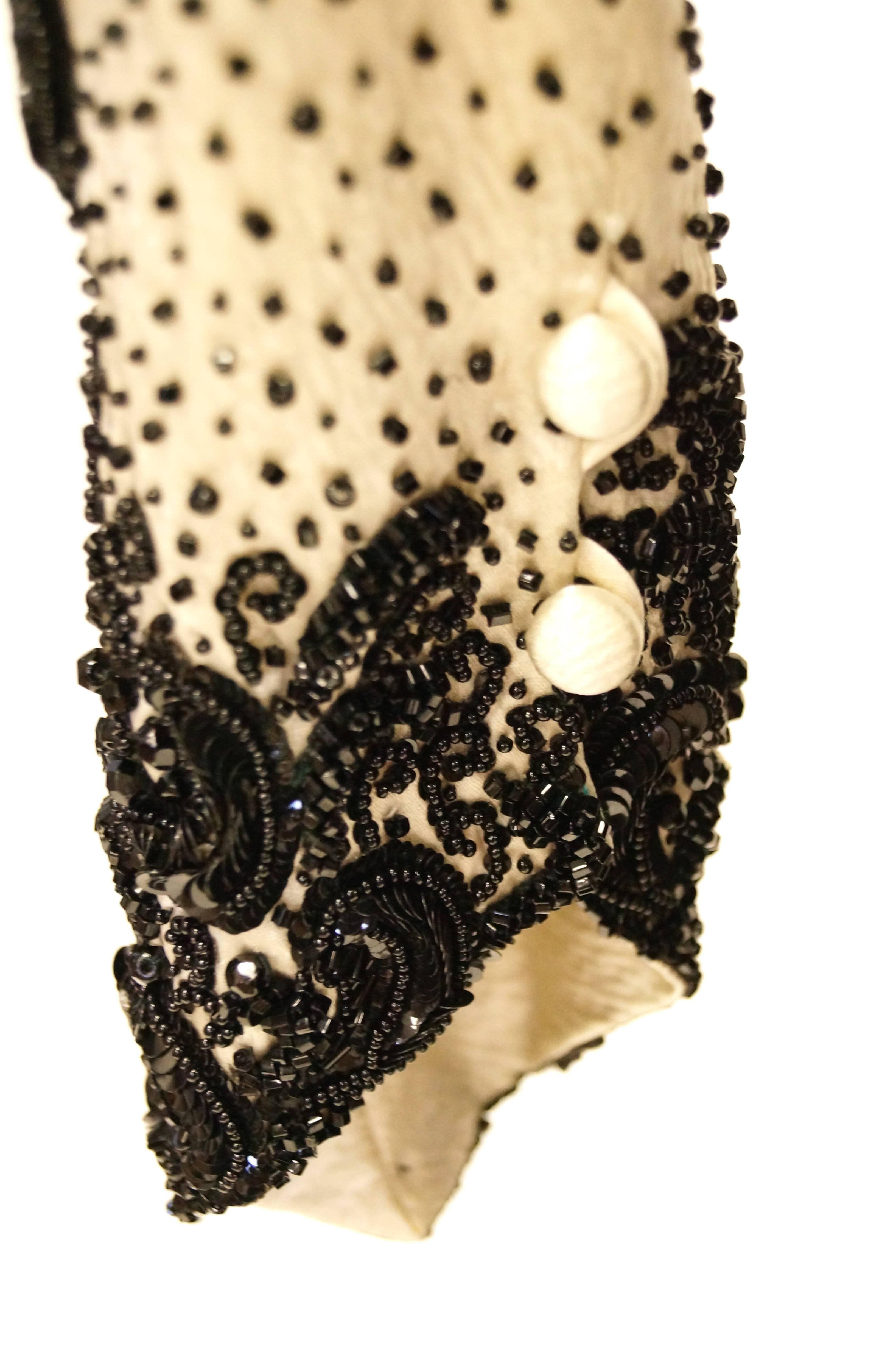 1980s Bill Blass Couture Black and White Beaded Evening Dress For Sale 1