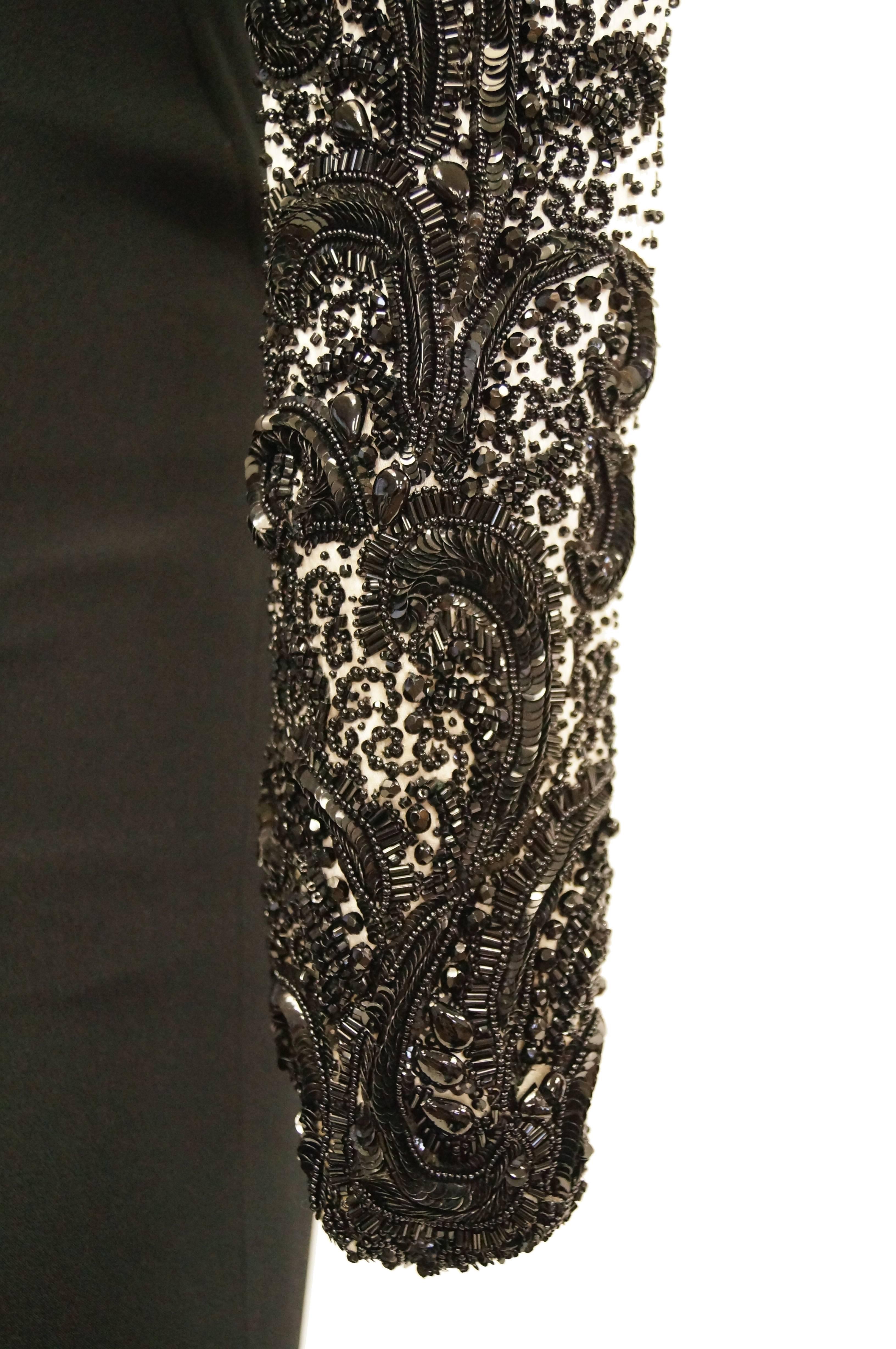 Women's 1980s Bill Blass Couture Black and White Beaded Evening Dress For Sale