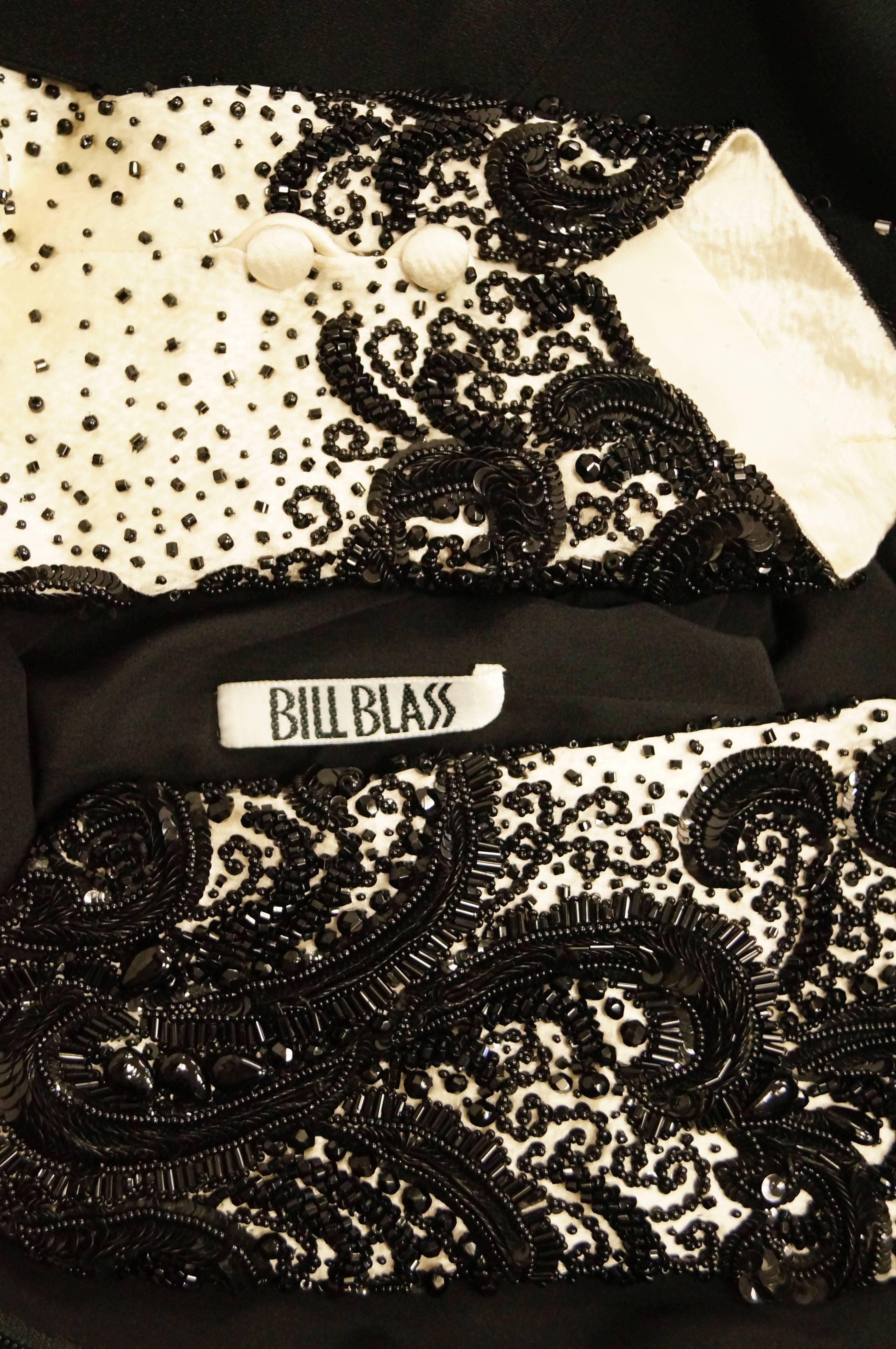 1980s Bill Blass Couture Black and White Beaded Evening Dress For Sale 3