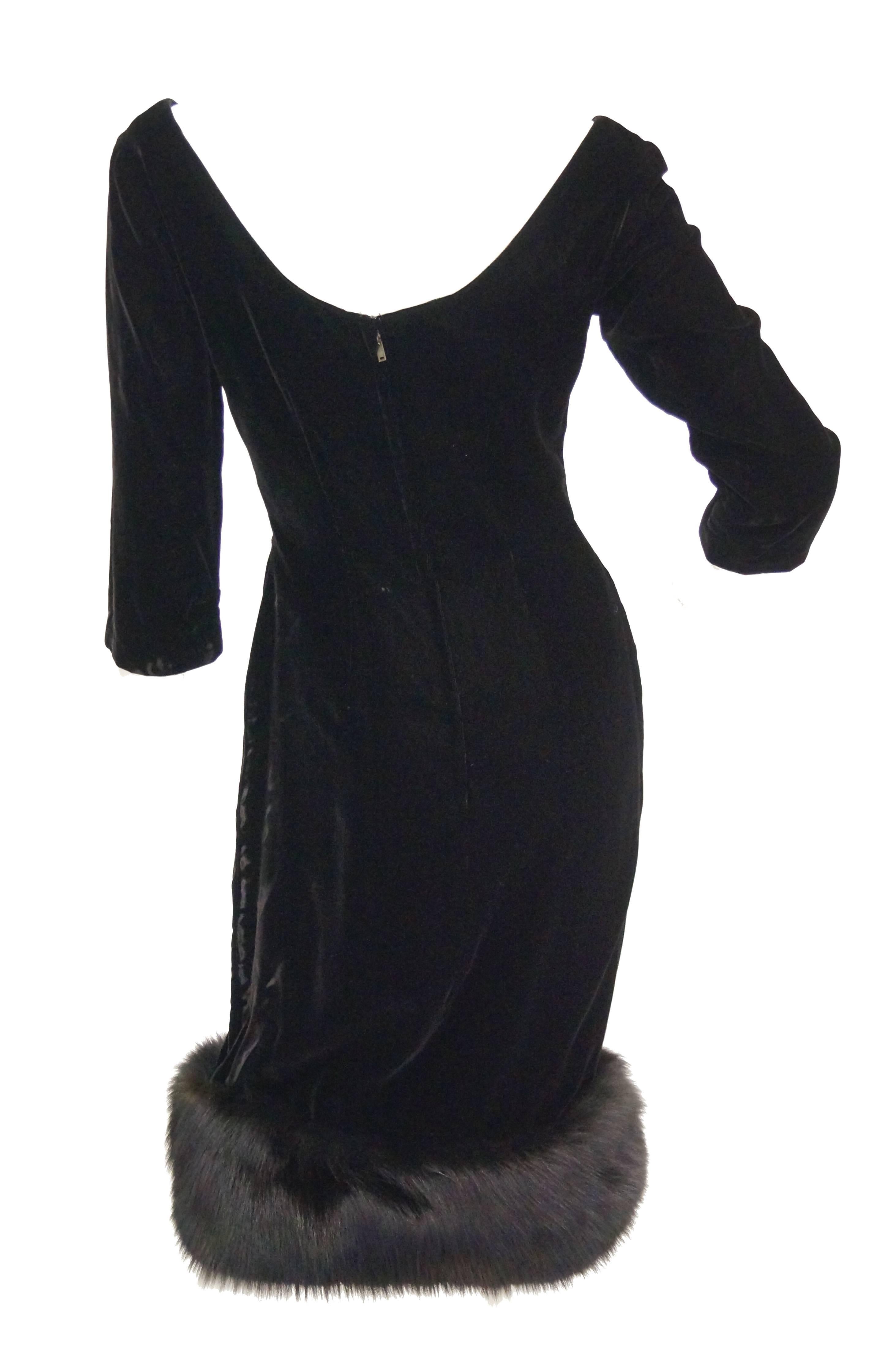 1950s Suzy Perette BlackVelvet Fox Trim Cocktail Dress 1