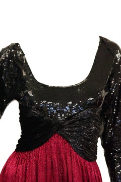 1980s Geoffrey Beene Black and Red Sequin, Lace, and Velvet Evening Dress 2