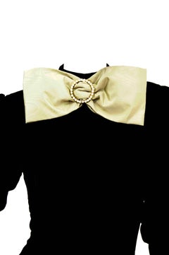 Givenchy Black Velvet and Green Taffeta Silk Bow Evening Dress, 1980s