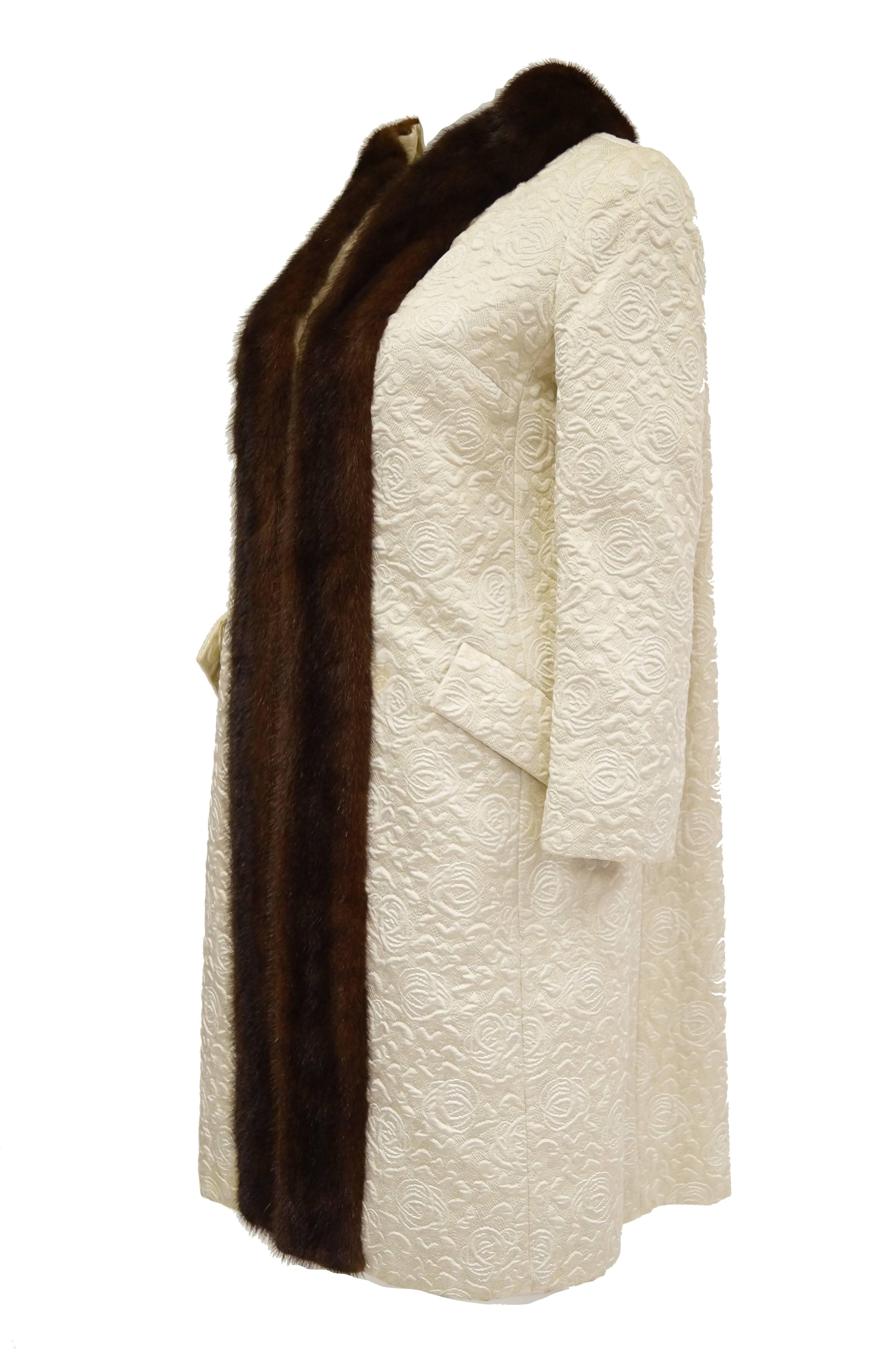 Beige Dan Millstein Ecru Quilted Mink Collar Coat, 1960s 