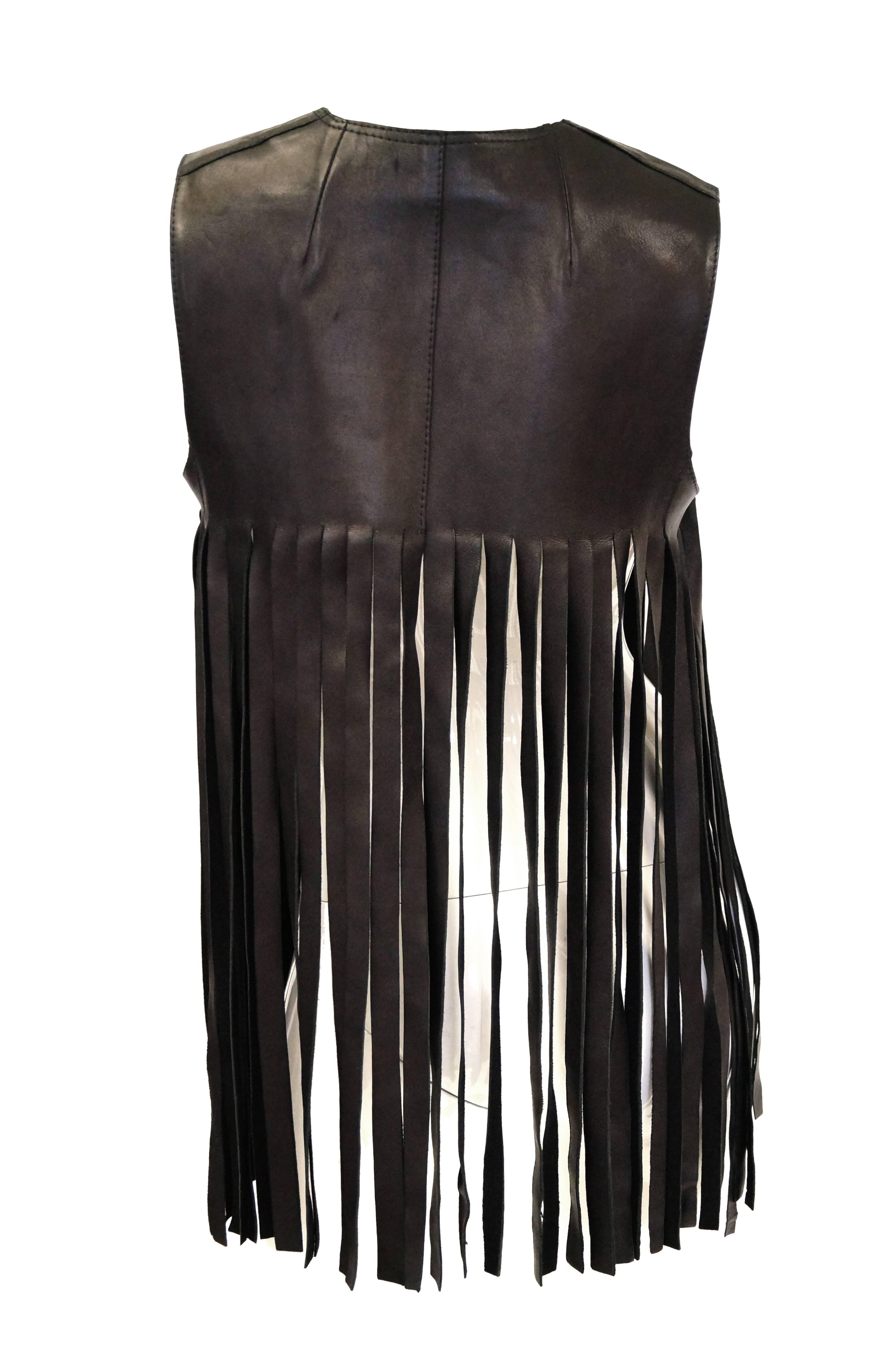 1970’s French Black leather Fringe Vest Made for Neiman Marcus In Excellent Condition In Houston, TX