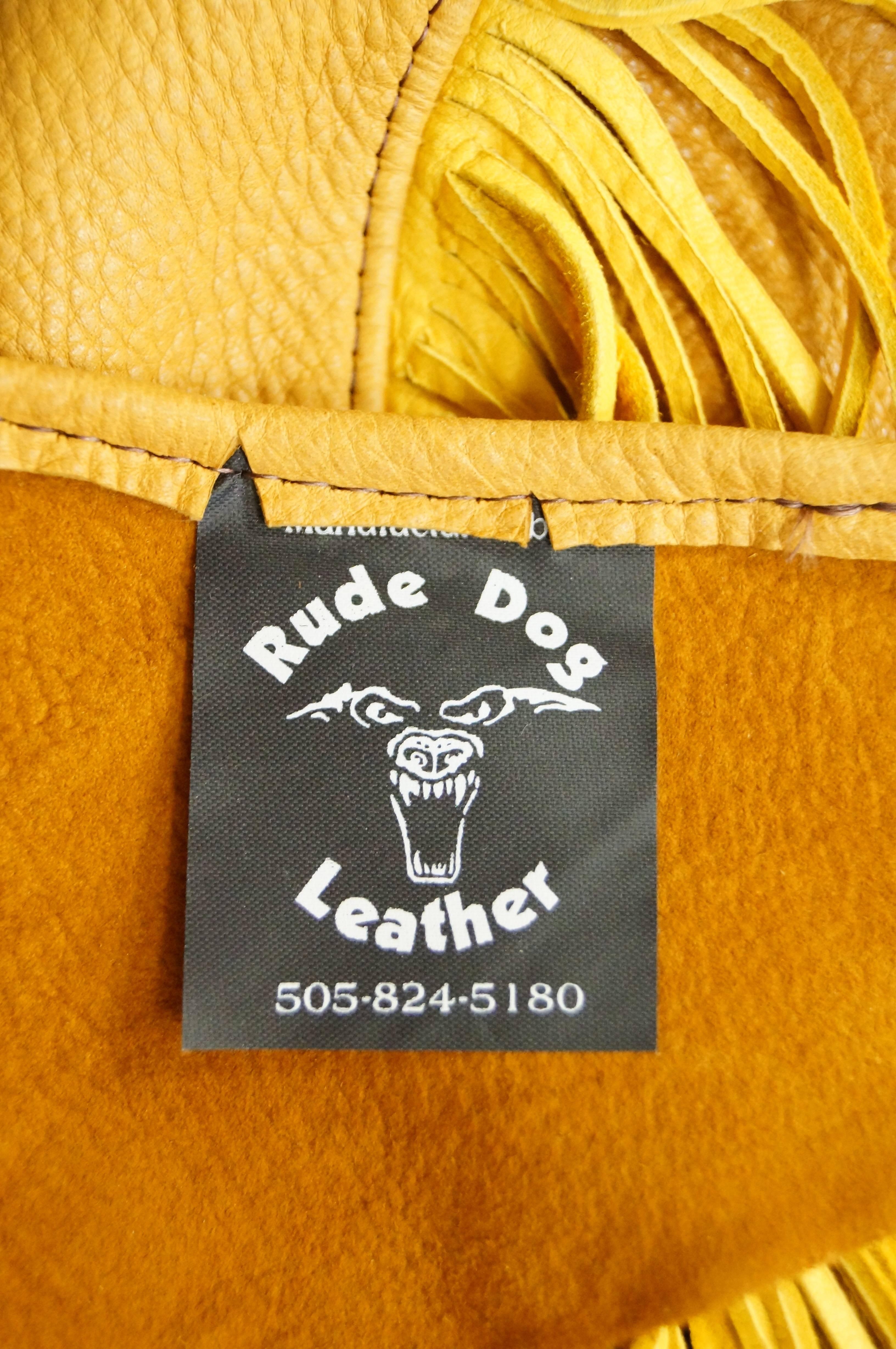 Orange  Vintage Tan Leather Fringed Halter Top Medium For Sale