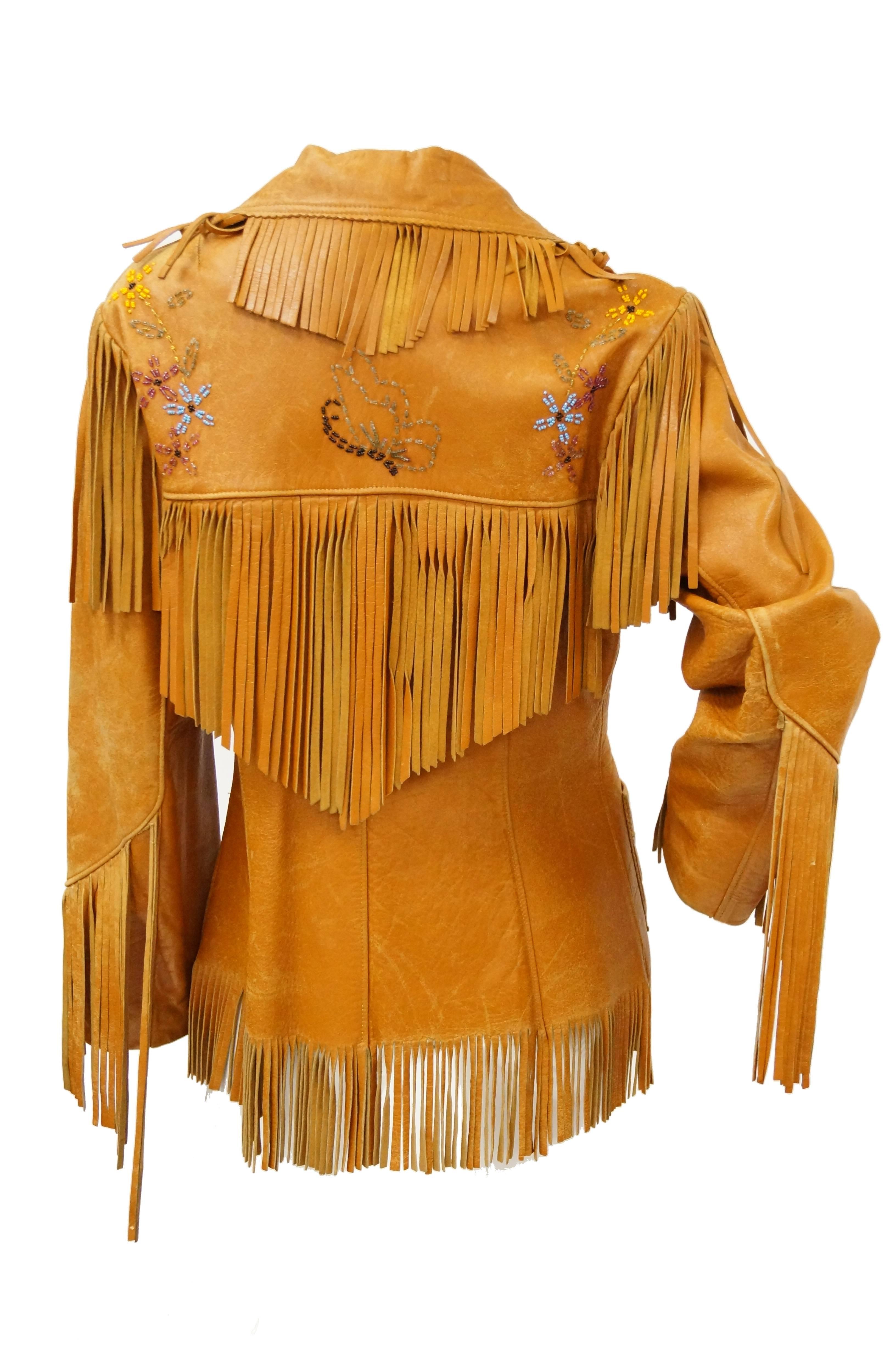 Tan Leather Jacket with Fringe and Beading Detail, Early 1960s  2