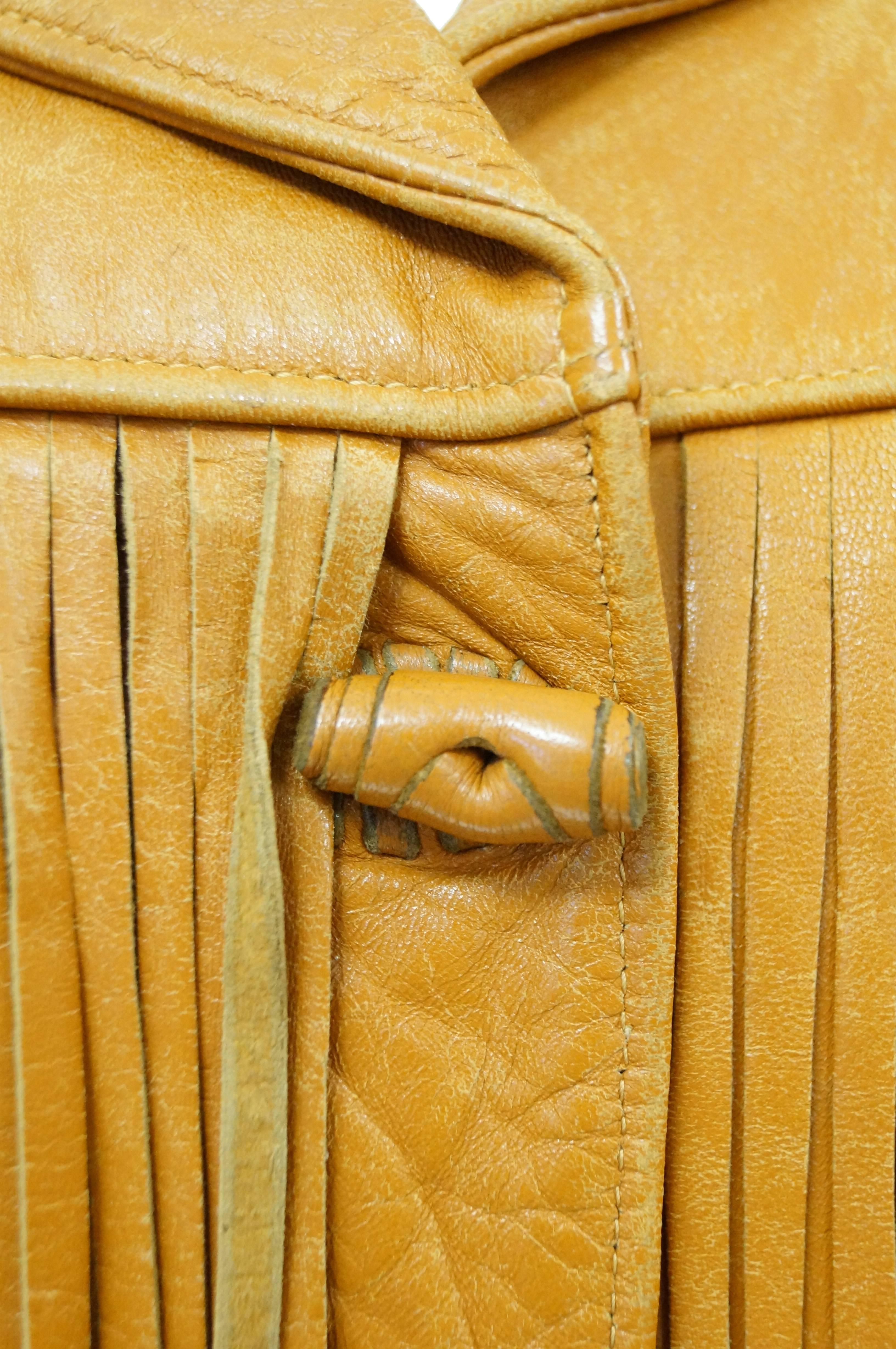 Women's Tan Leather Jacket with Fringe and Beading Detail, Early 1960s 