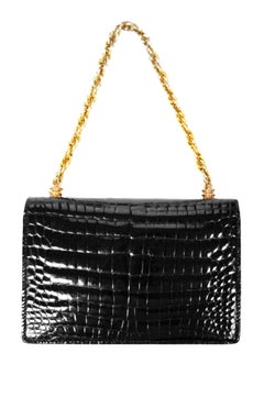 Gucci Black Crocodile Chain and Turn Lock Purse, 1960s