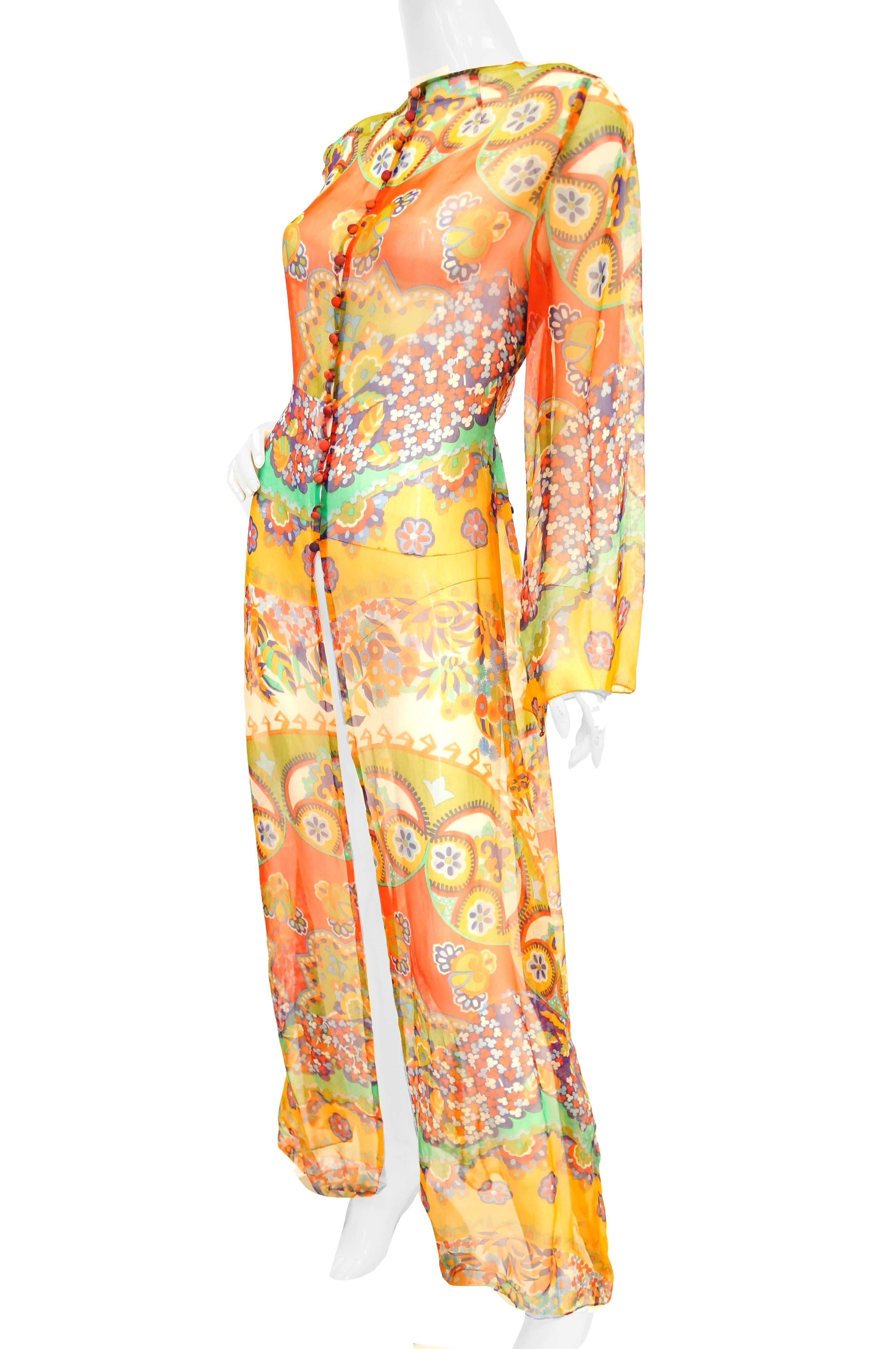 1970s Sheer Polychrome Psychedelic Floral Boho Caftan/Tunic /Cover Up 1