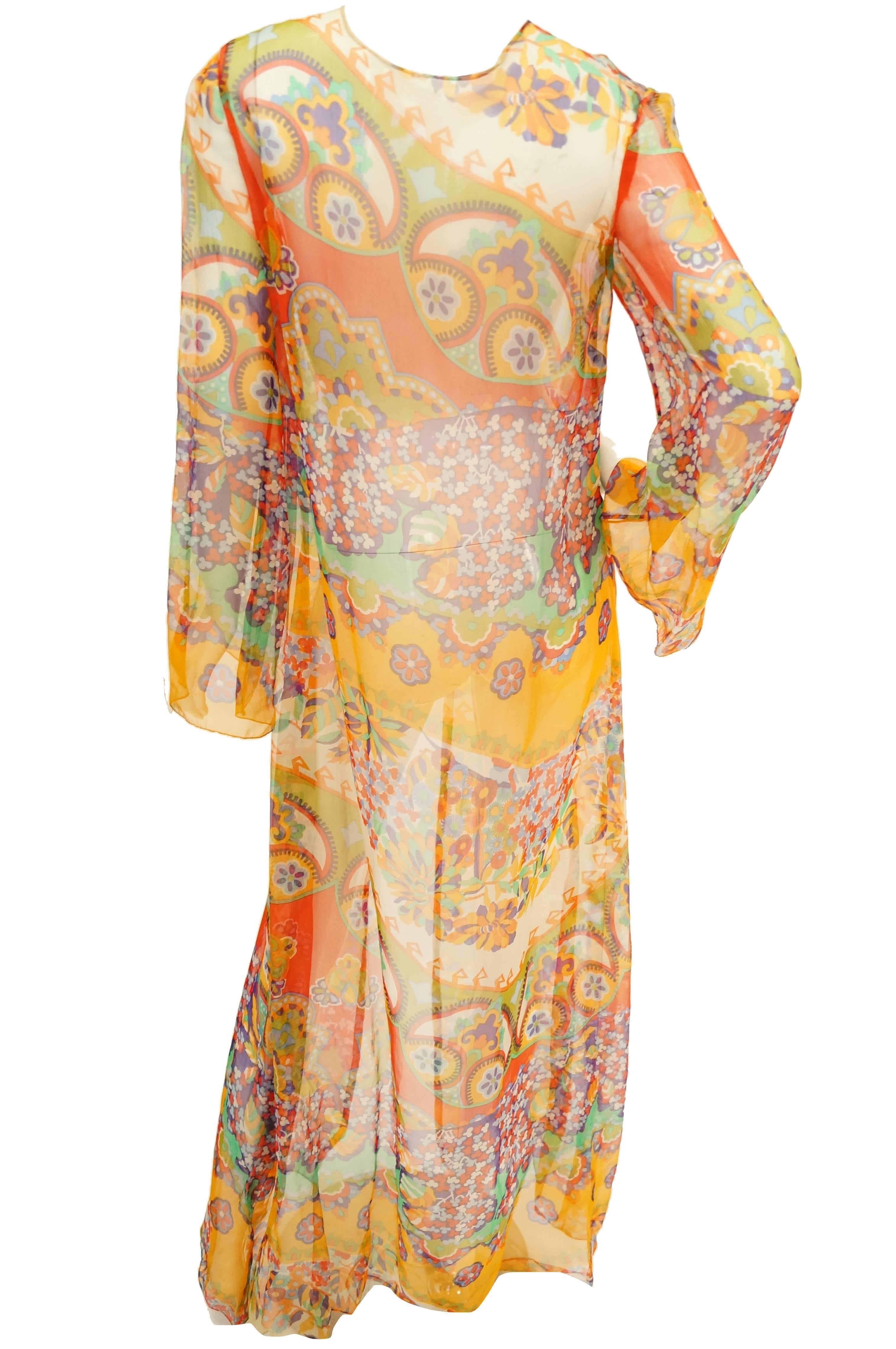 1970s Sheer Polychrome Psychedelic Floral Boho Caftan/Tunic /Cover Up 3