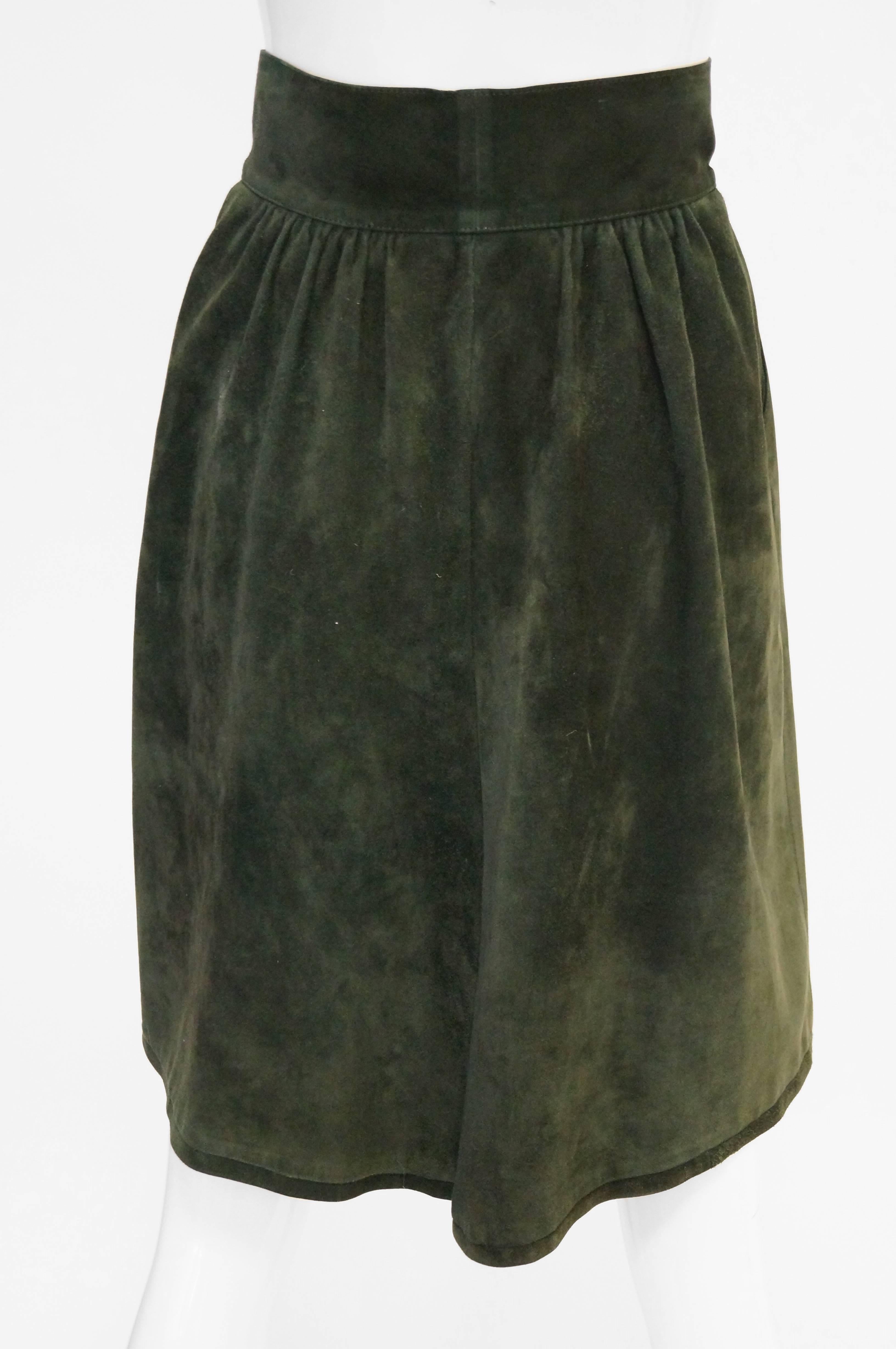 Black Mario Valentino Pine Green Italian Suede Skirt, 1970s  For Sale