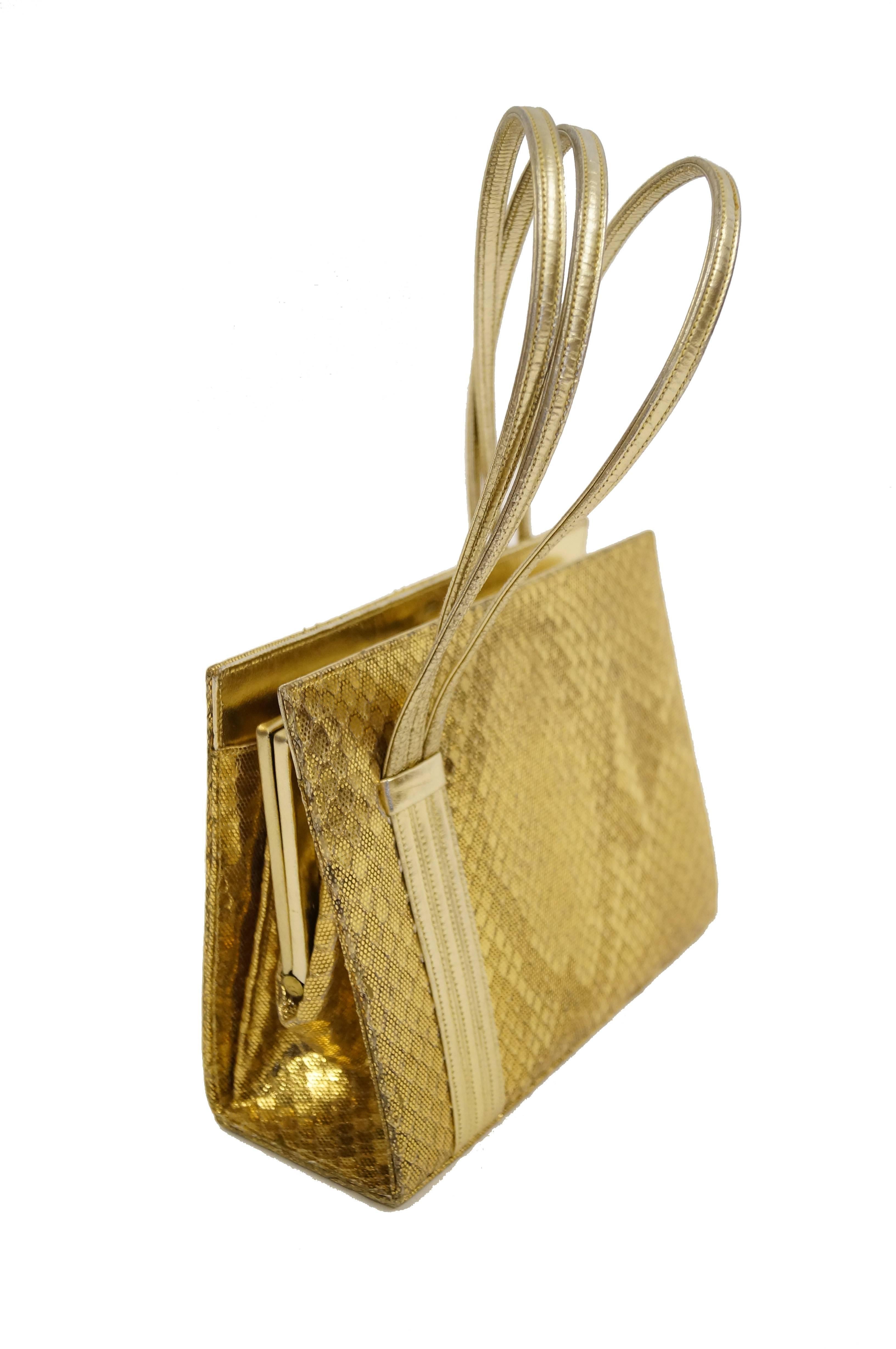Brown 1960s Martin Van Schaak Gold Phoenix Evening Bag with Rhinestone Detail