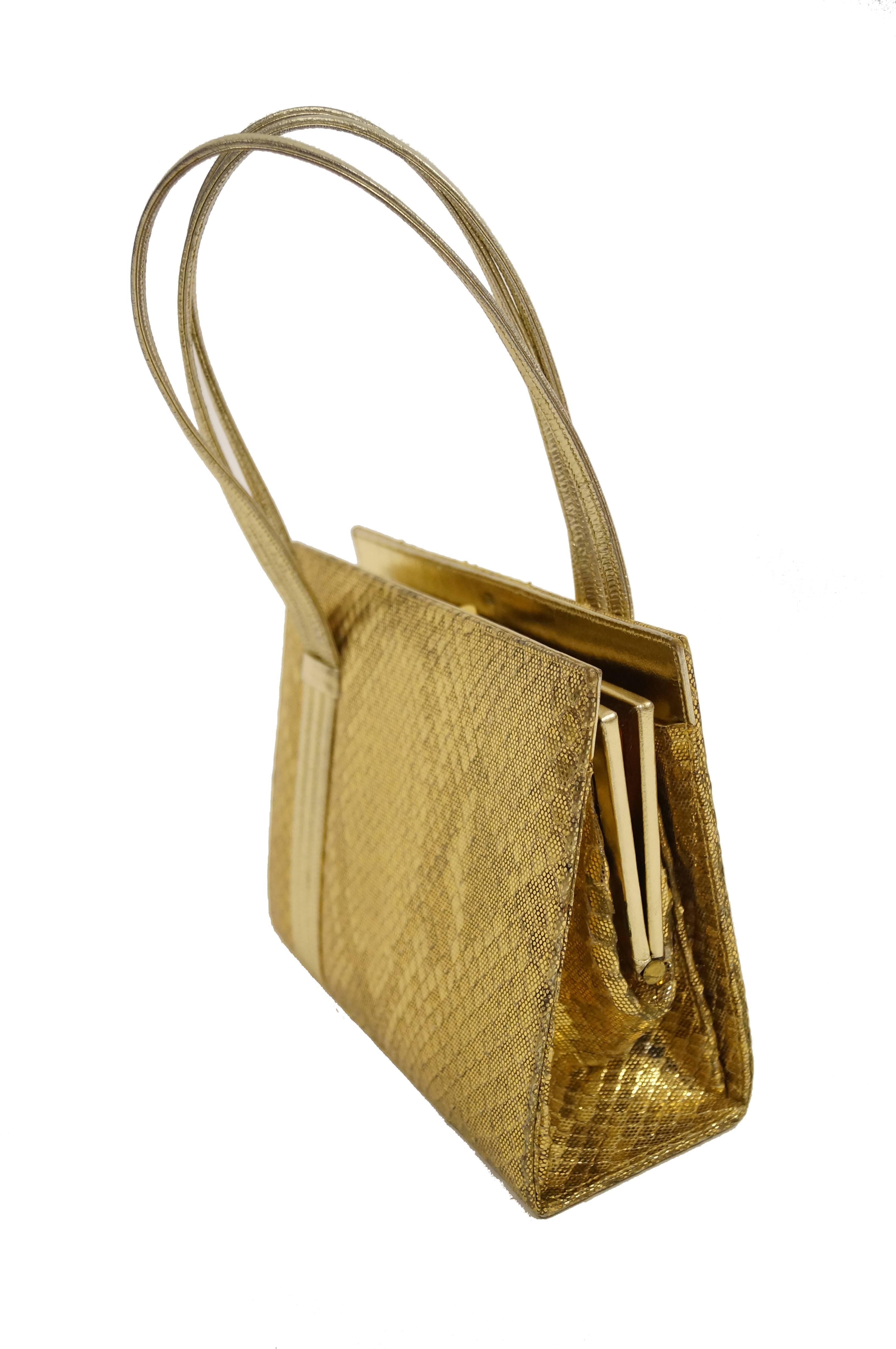 Women's 1960s Martin Van Schaak Gold Phoenix Evening Bag with Rhinestone Detail
