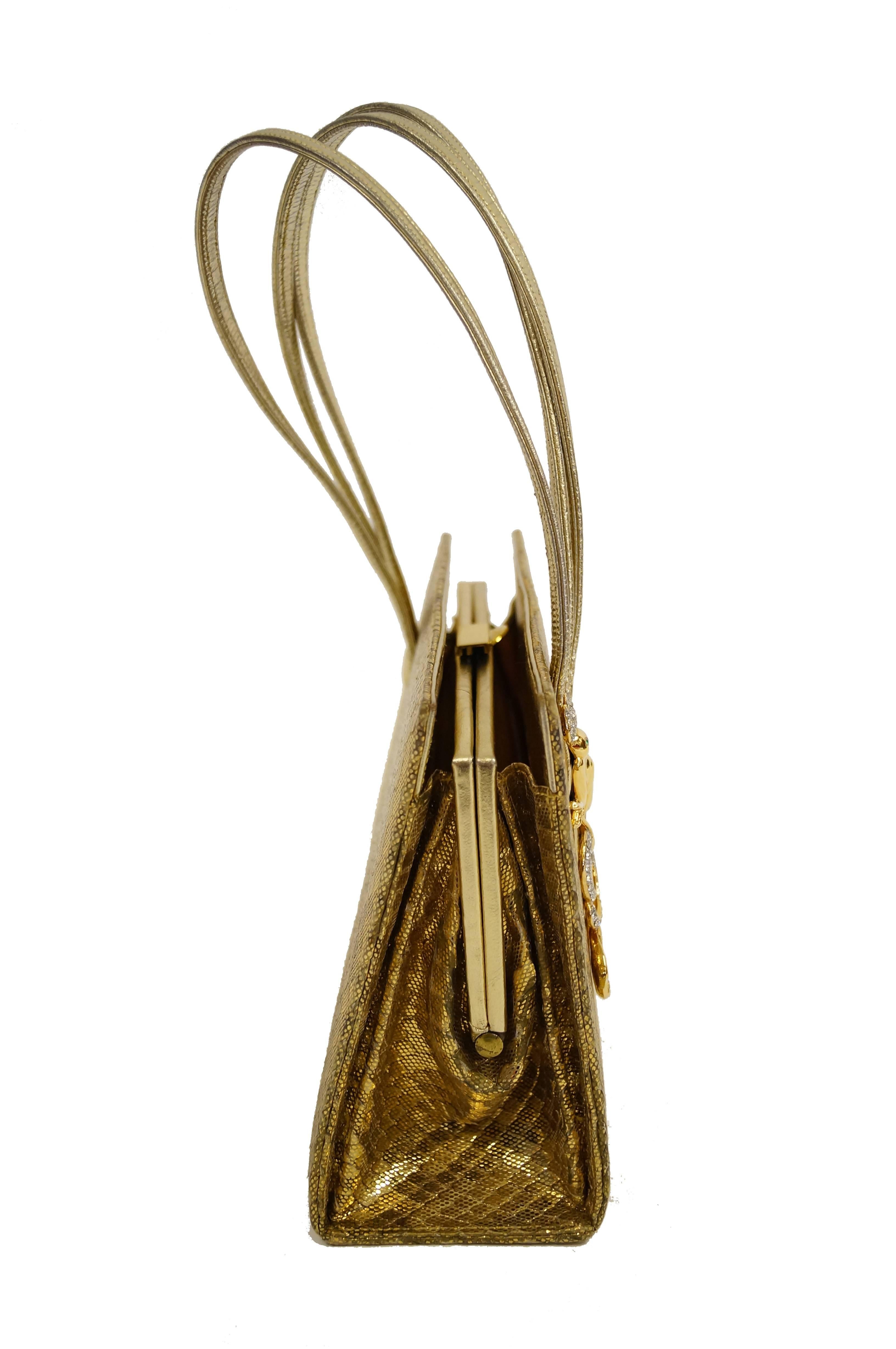 1960s Martin Van Schaak Gold Phoenix Evening Bag with Rhinestone Detail 1