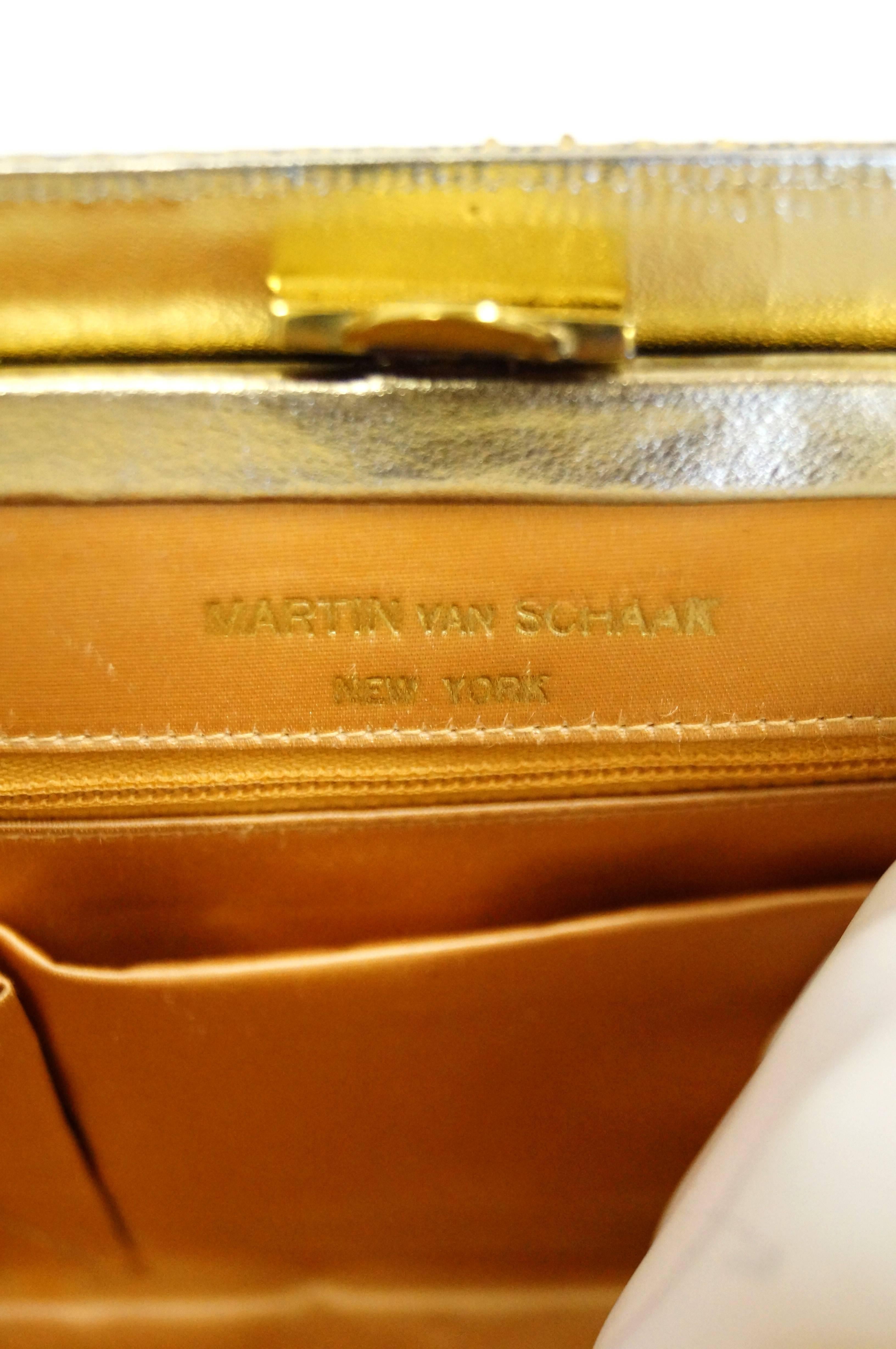 1960s Martin Van Schaak Gold Phoenix Evening Bag with Rhinestone Detail 7