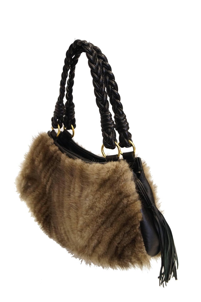 Vintage Paolo Masi Taupe Italian Leather and Fur Trim Handbag at ...