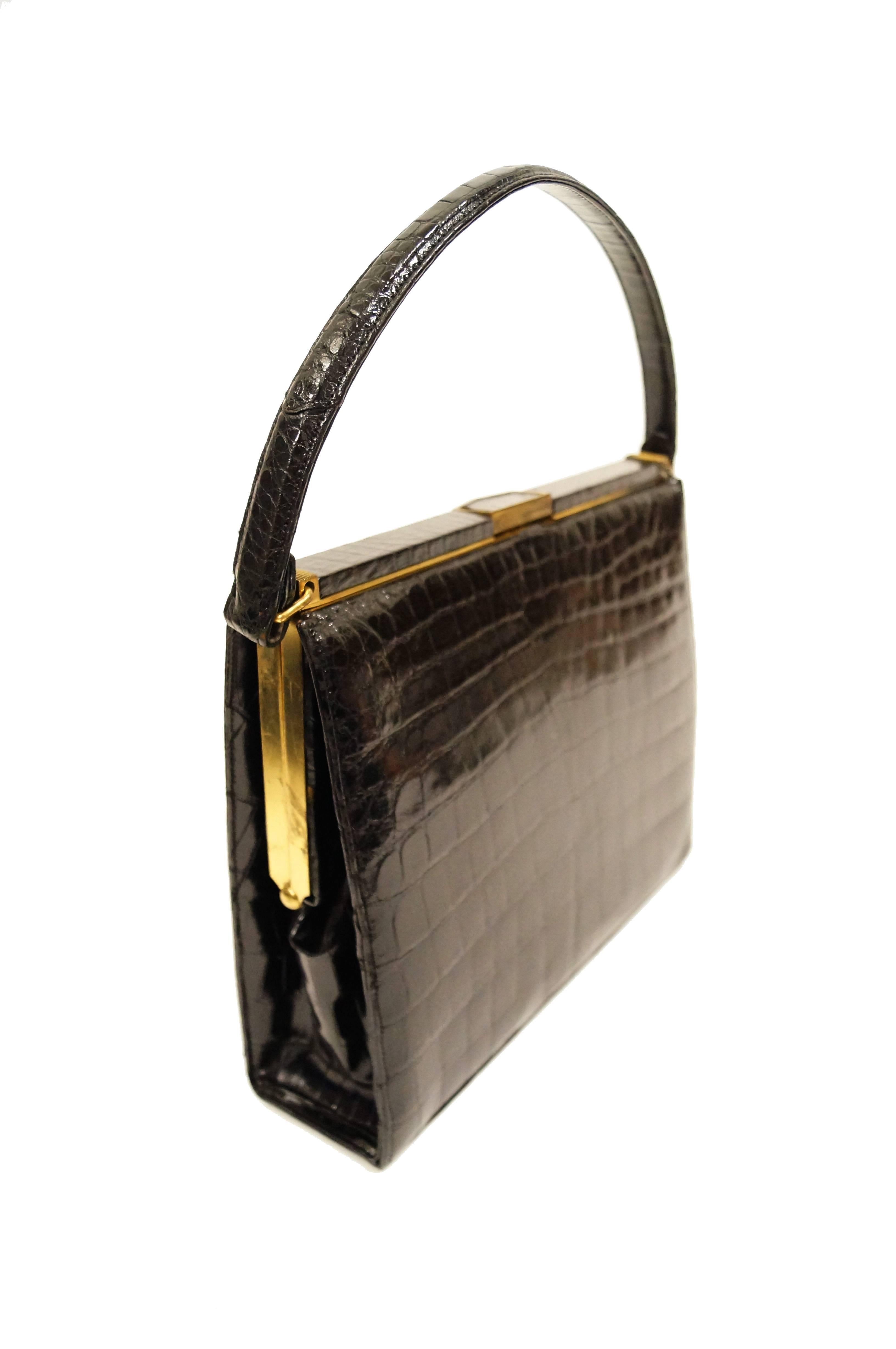 Black 1950s Lucille de Paris Alligator Handbag