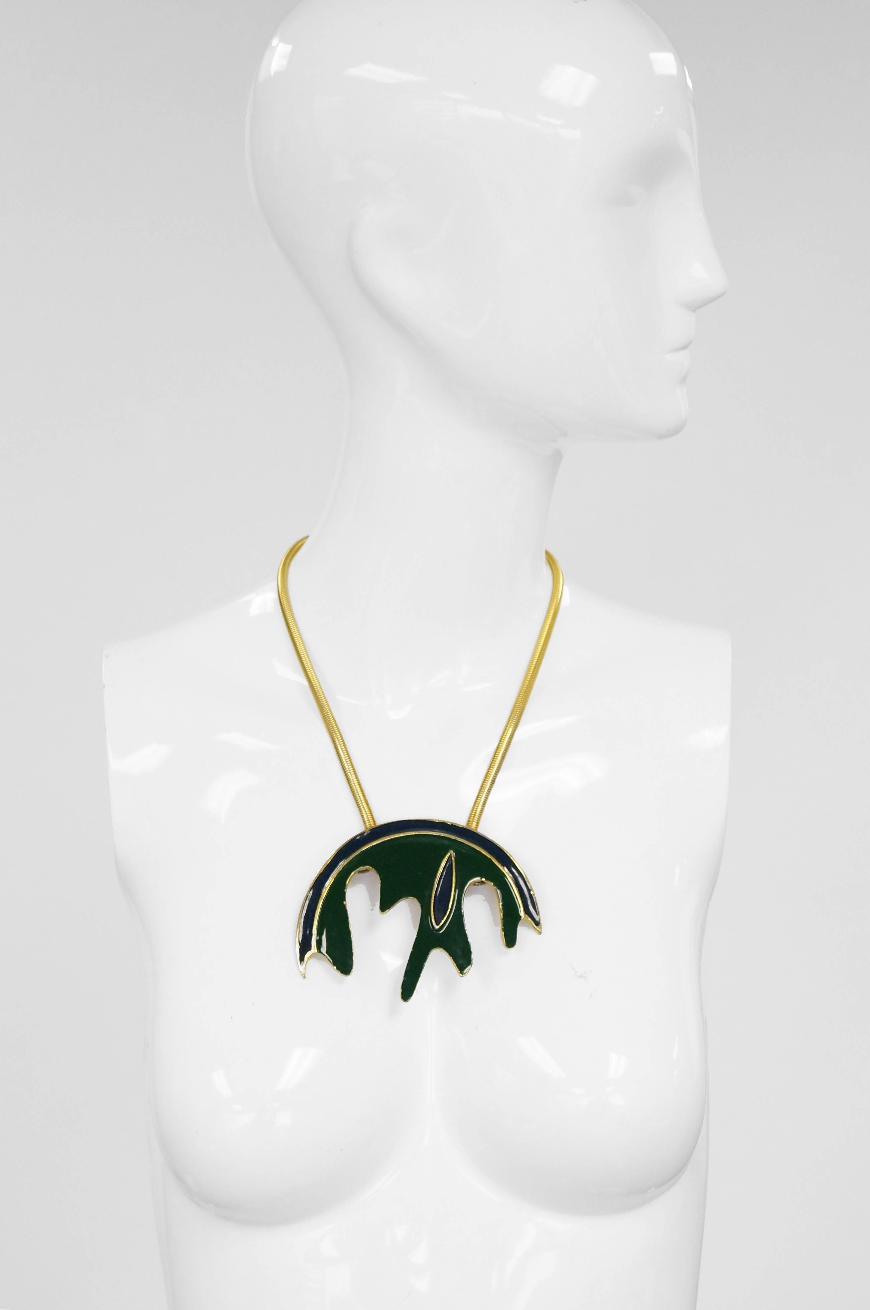 Pierre Cardin Blue and Green Enamel Massive Medallion Necklace, 1960s  For Sale 3