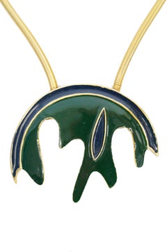 Pierre Cardin Blue and Green Enamel Massive Medallion Necklace, 1960s