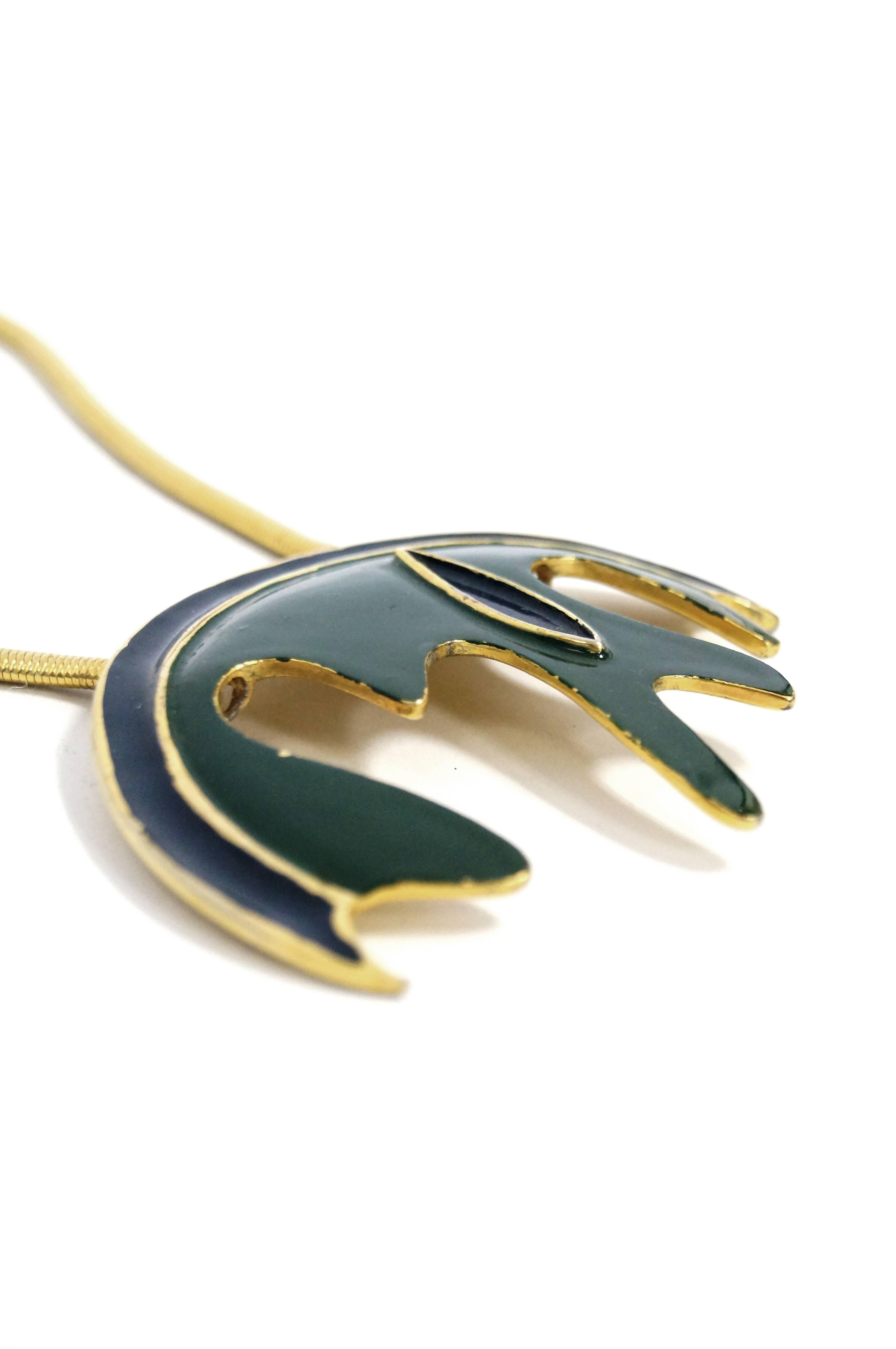 Pierre Cardin Blue and Green Enamel Massive Medallion Necklace, 1960s  In Excellent Condition For Sale In Houston, TX
