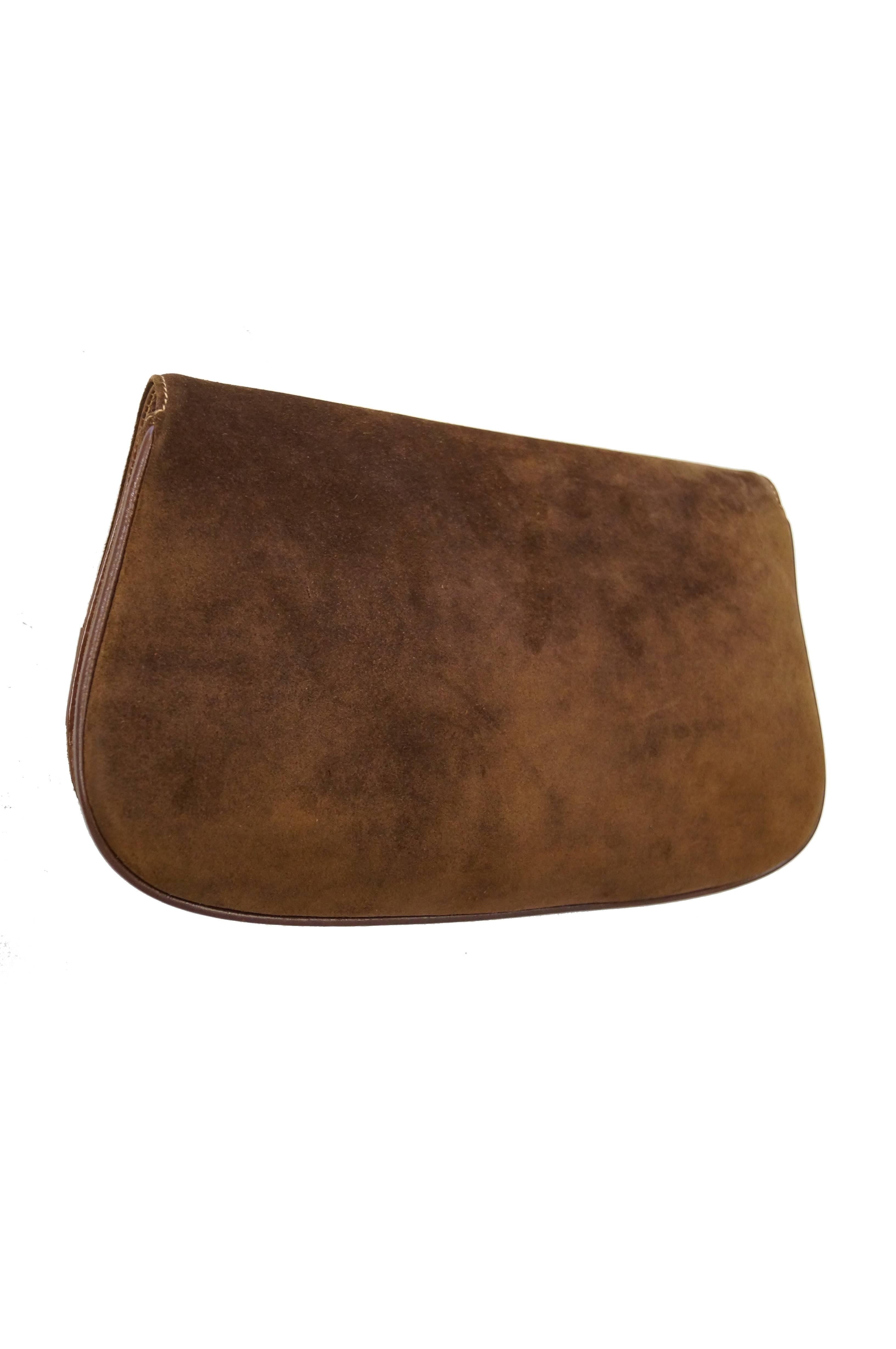 Iconic 1970s Gucci Brown Italian Suede and Leather Clutch 4