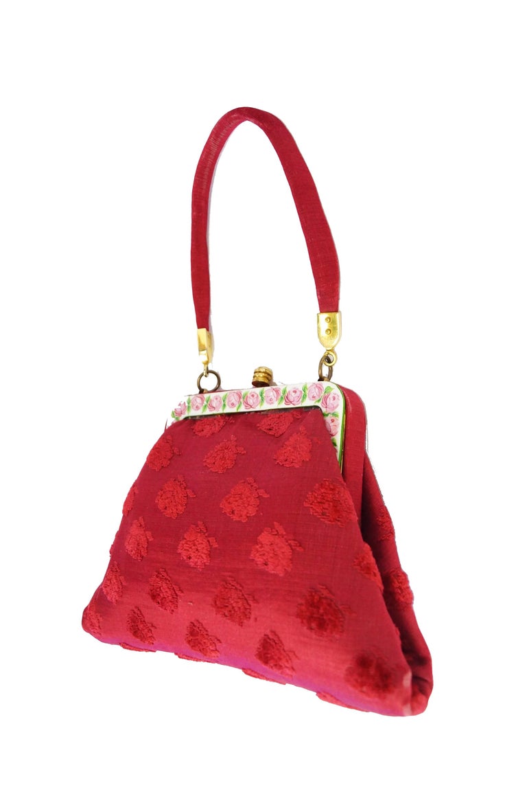 Roberta di Camerino Red Tapestry Evening Bag with Hand Painted ...