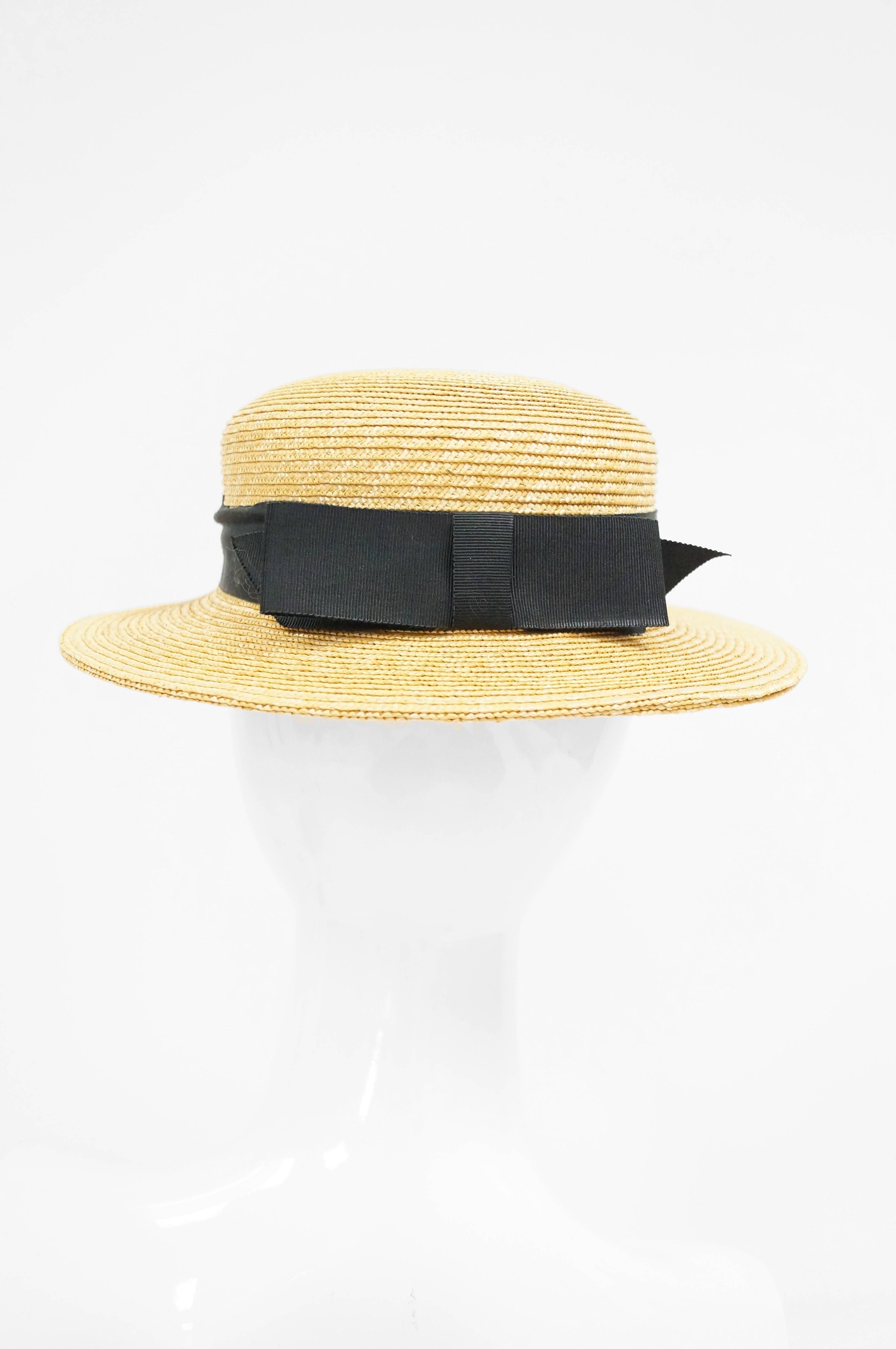White Rare 1980s Yves Saint Laurent Straw Boater Hat