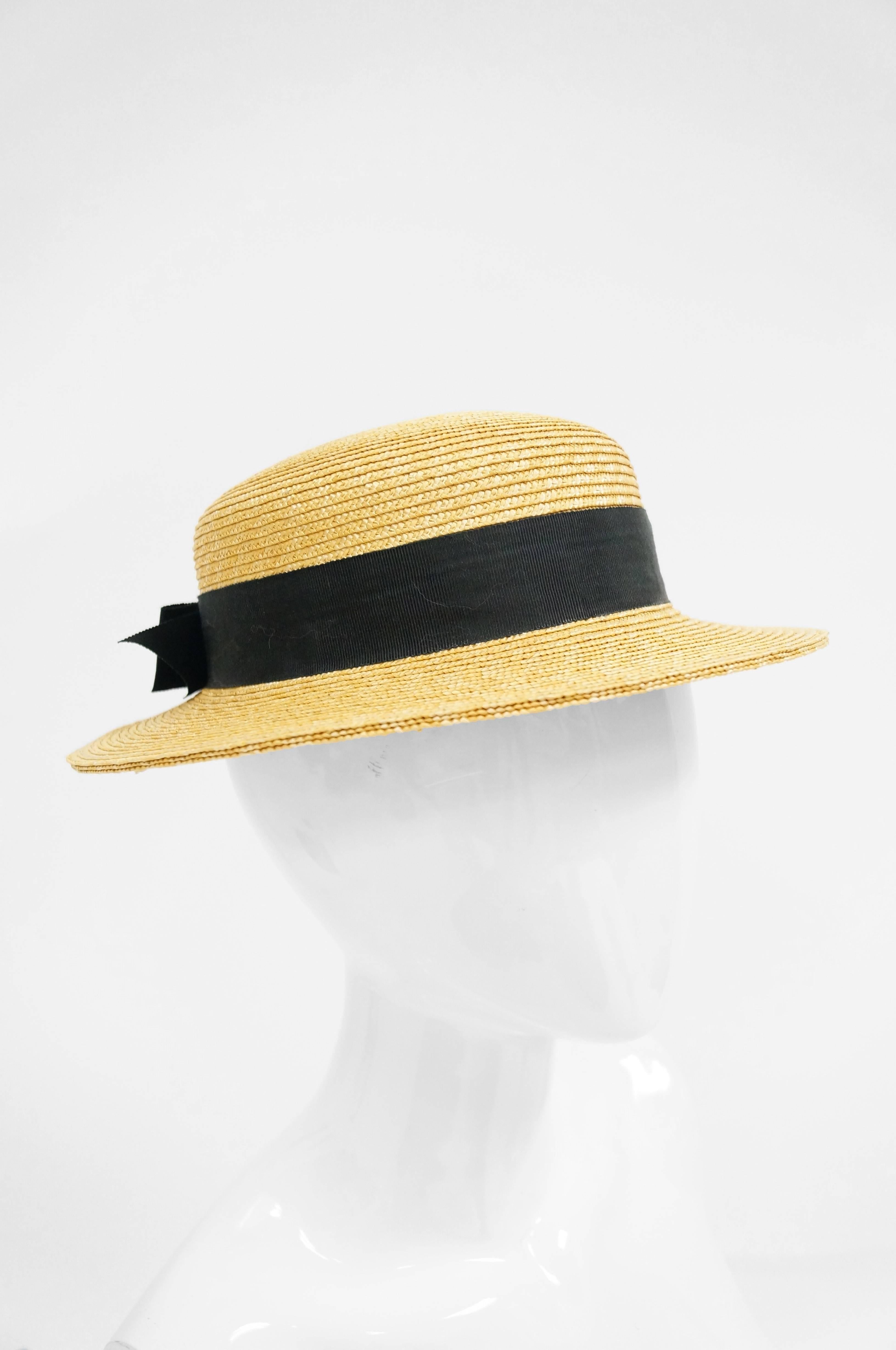 Women's or Men's Rare 1980s Yves Saint Laurent Straw Boater Hat