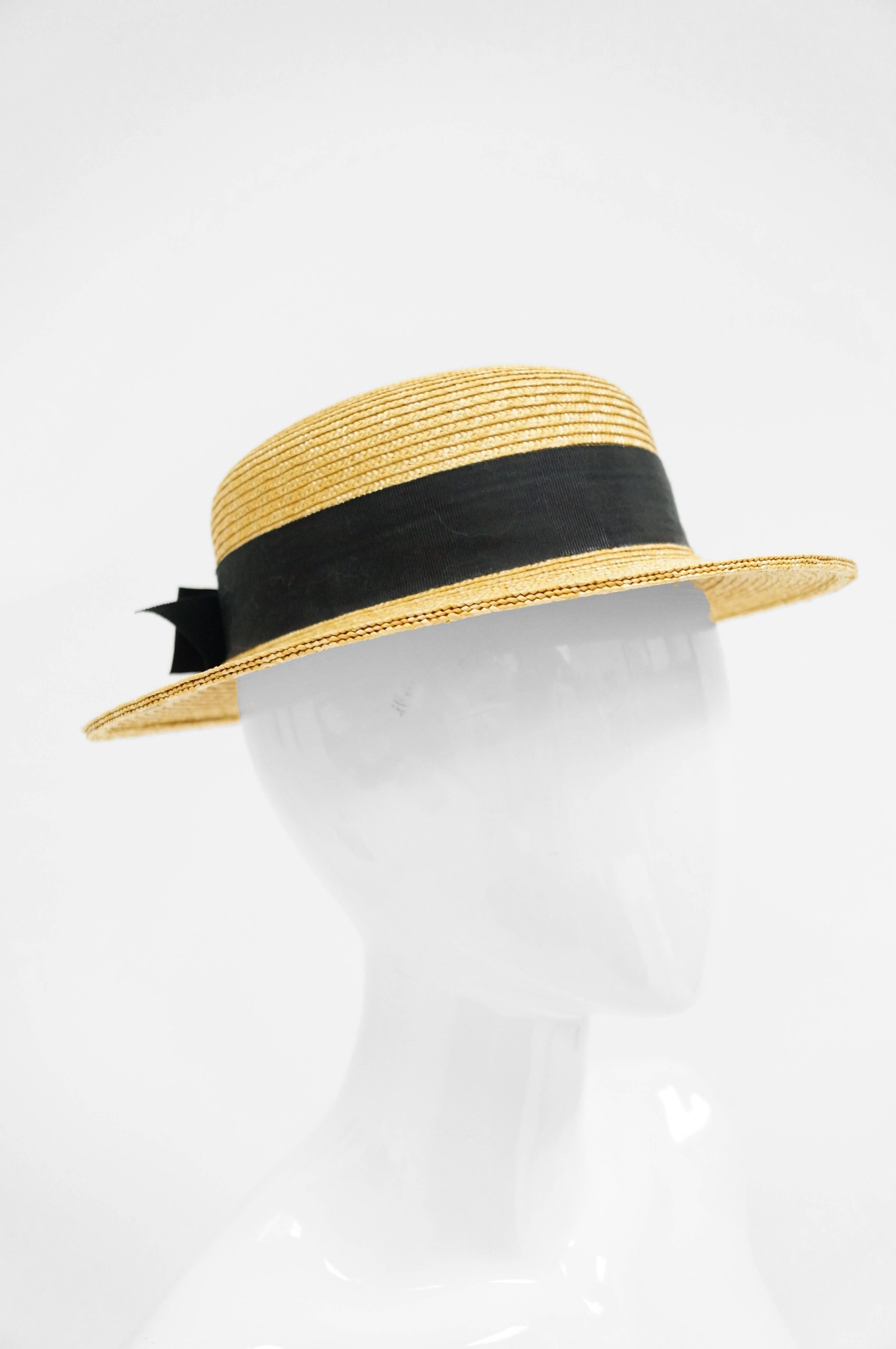 Rare 1980s Yves Saint Laurent Straw Boater Hat 1
