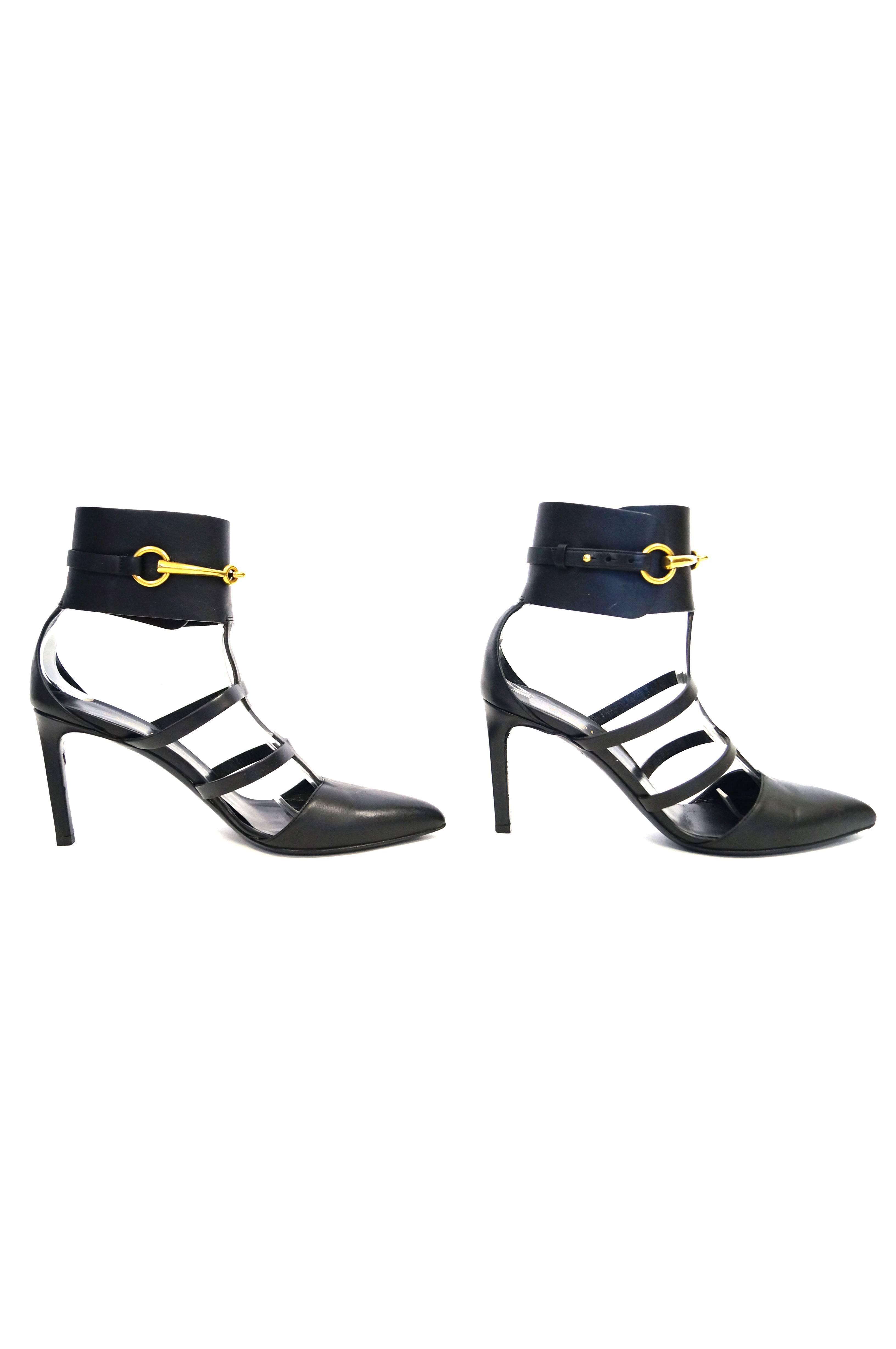 Women's Tom Ford for Gucci Black Ankle Strap with Horsebit Logo Heels, 2000s 