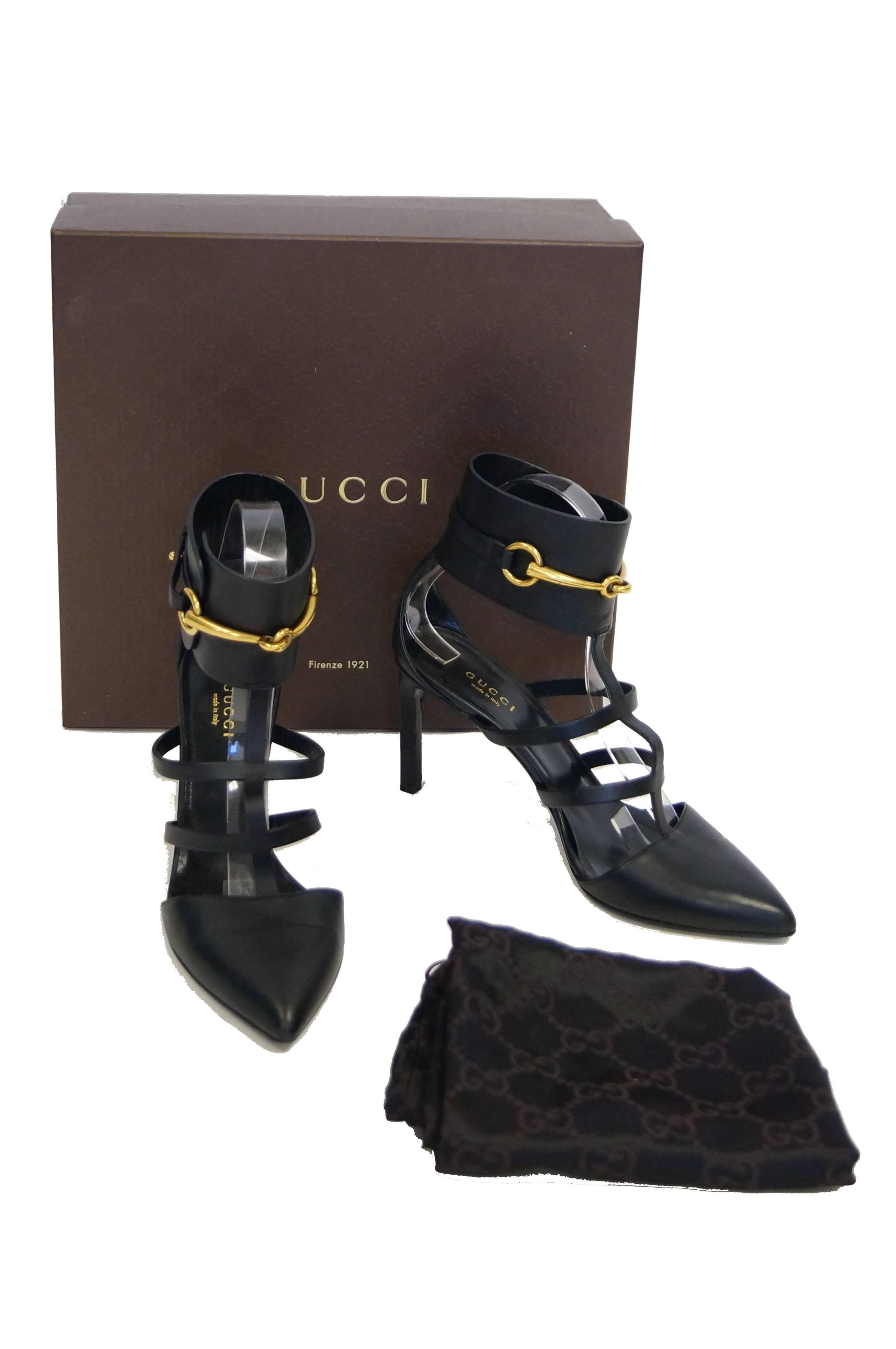 Tom Ford for Gucci Black Ankle Strap with Horsebit Logo Heels, 2000s  6