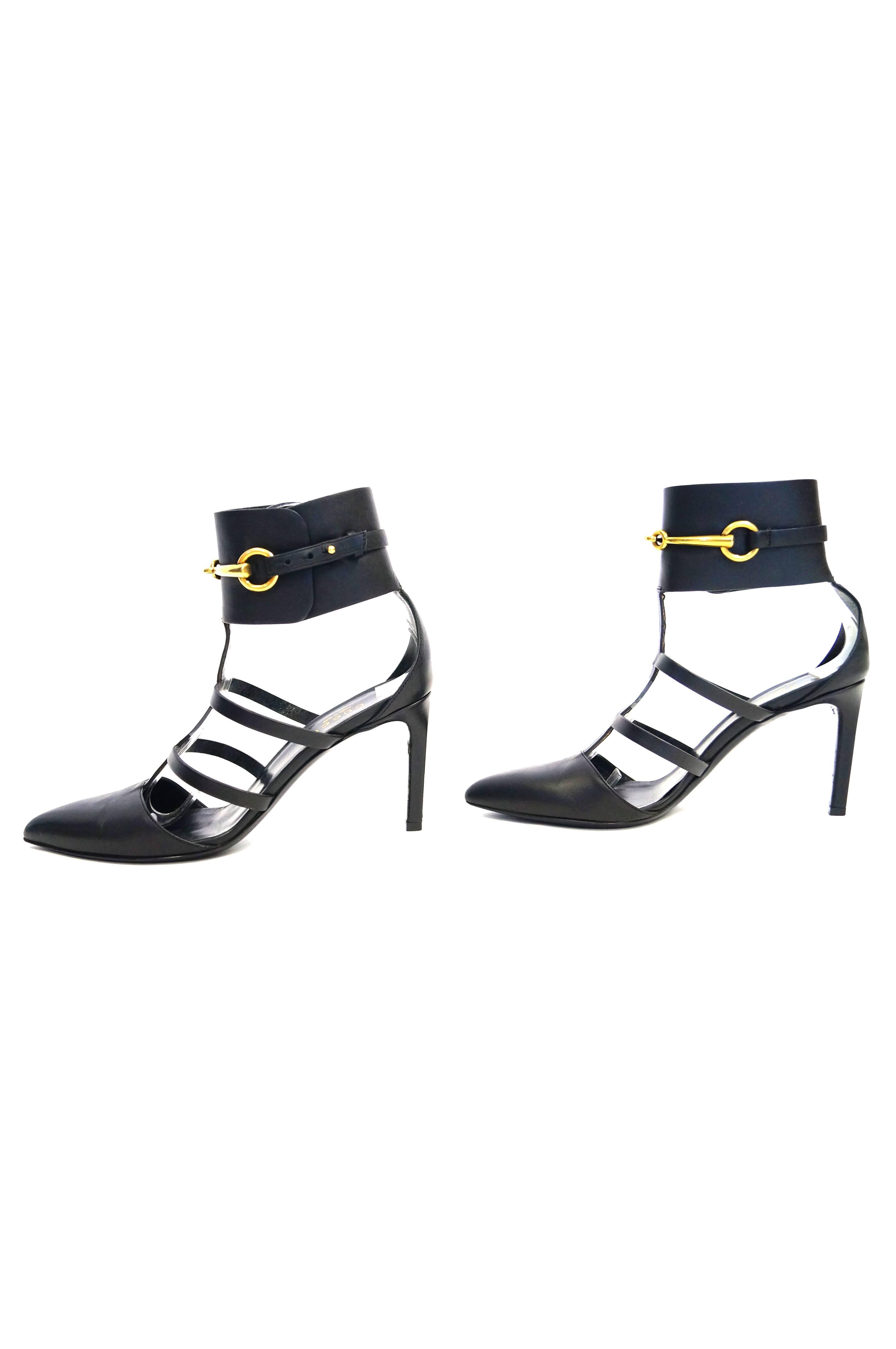 Tom Ford for Gucci Black Ankle Strap with Horsebit Logo Heels, 2000s  In New Condition In Houston, TX