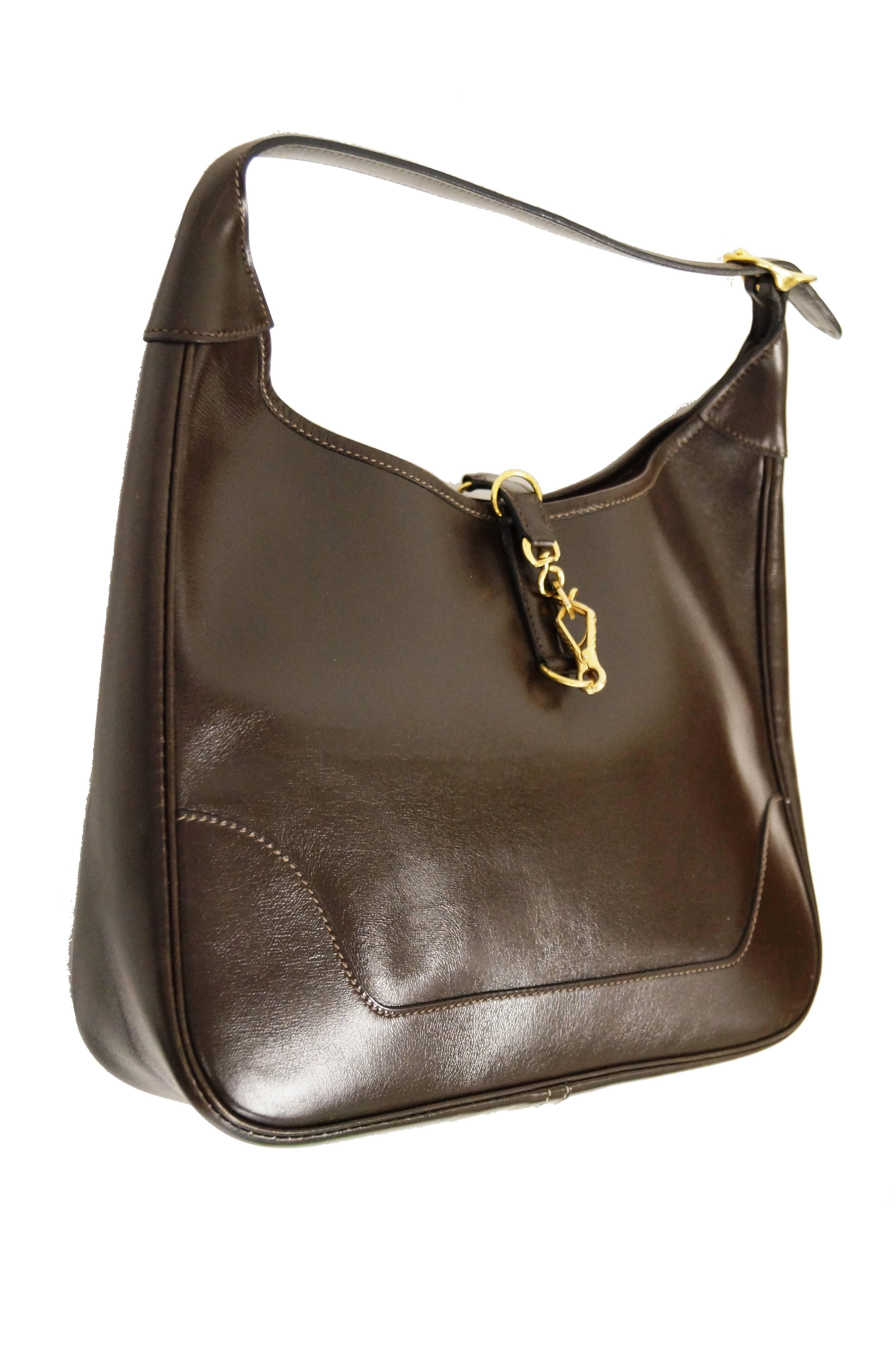 Black Hermès “Trim” Leather Shoulder Bag in Brown, 1960s 