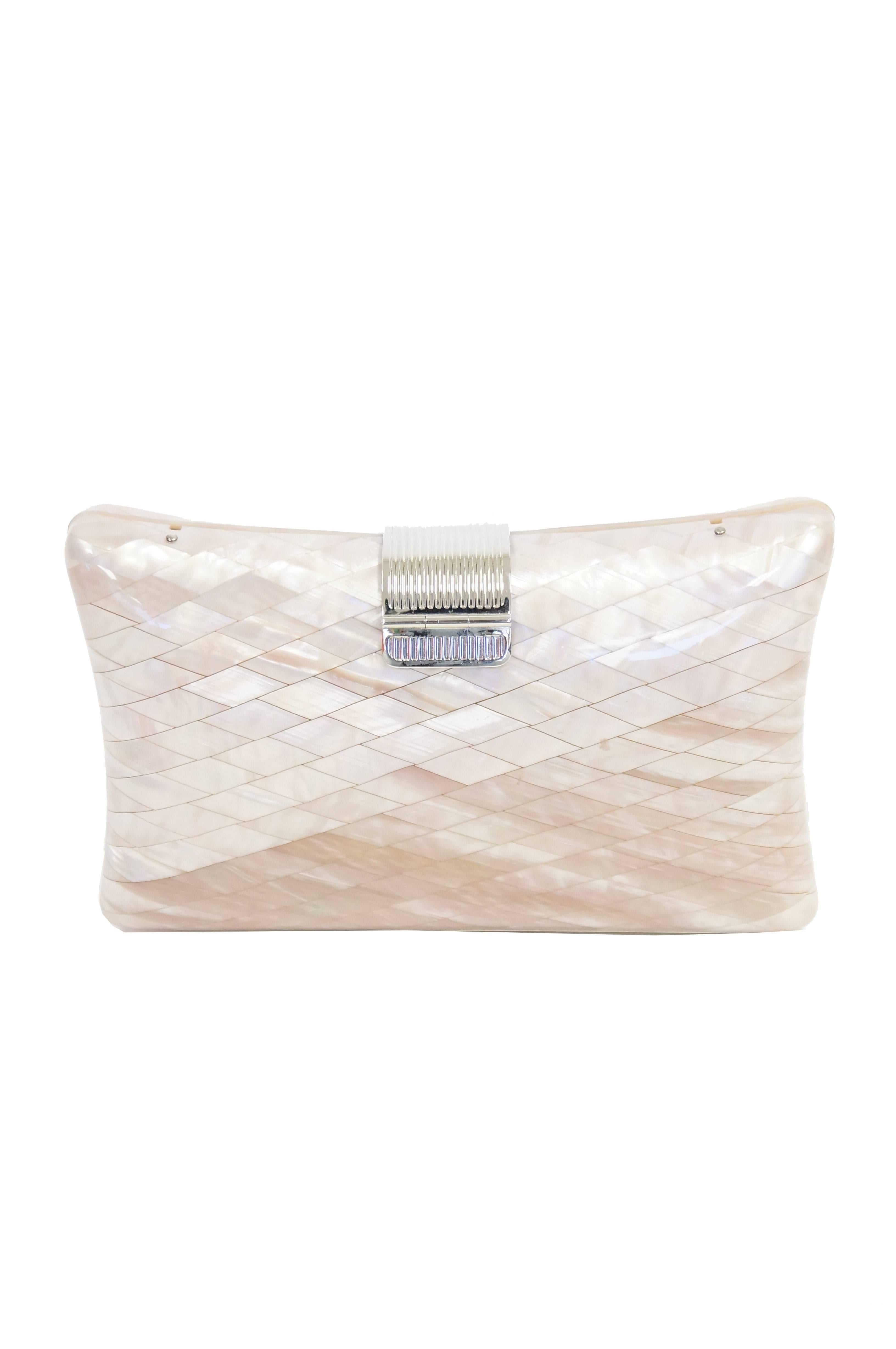Beige 1950s Lisette Mother of Pearl and Lucite Clutch Made in Italy 