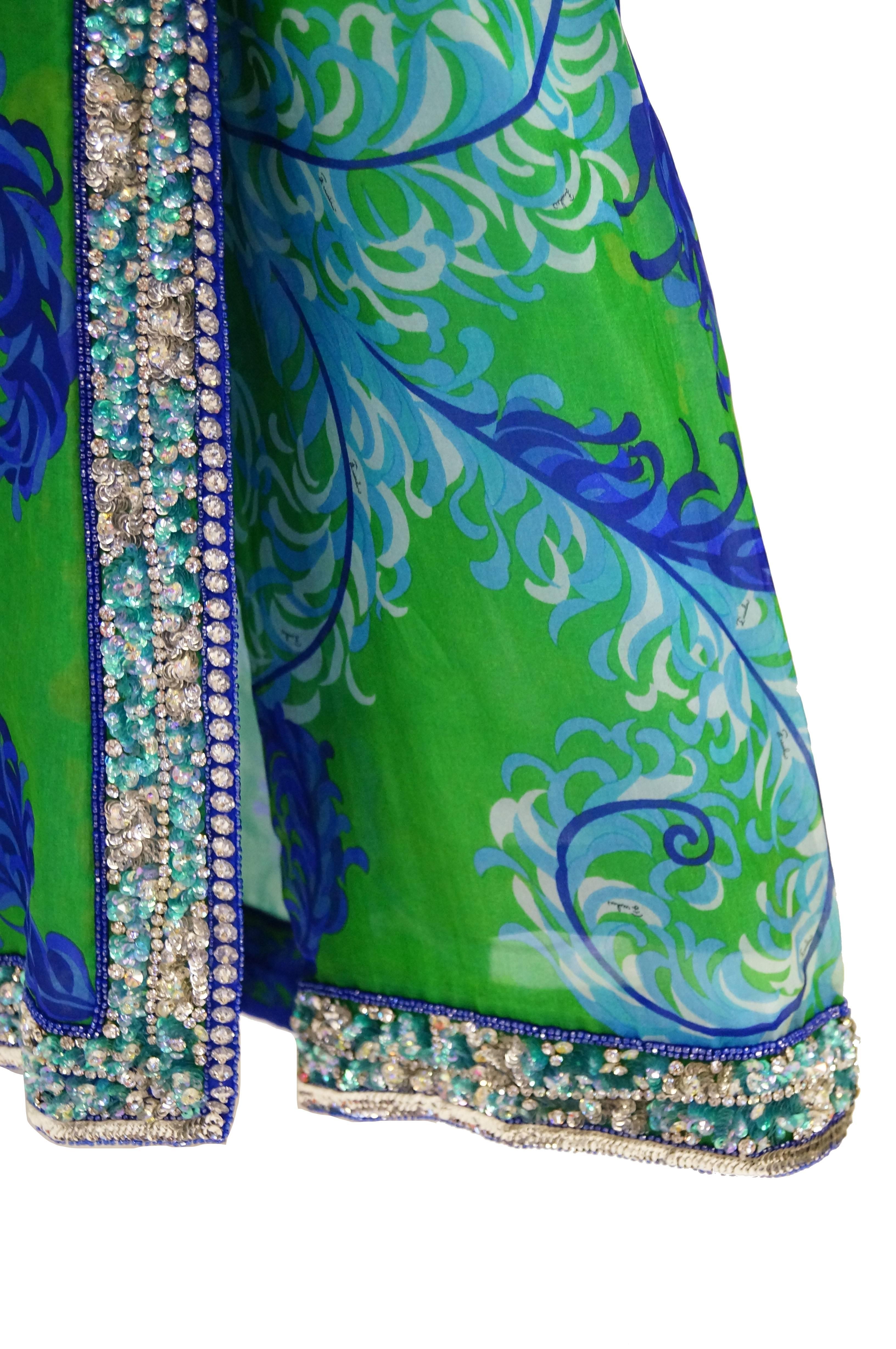 Emilio Pucci Couture Plumage Print Rhinestone Palazzo Pant Dress, 1960s 6