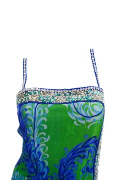Emilio Pucci Couture Plumage Print Rhinestone Palazzo Pant Dress, 1960s