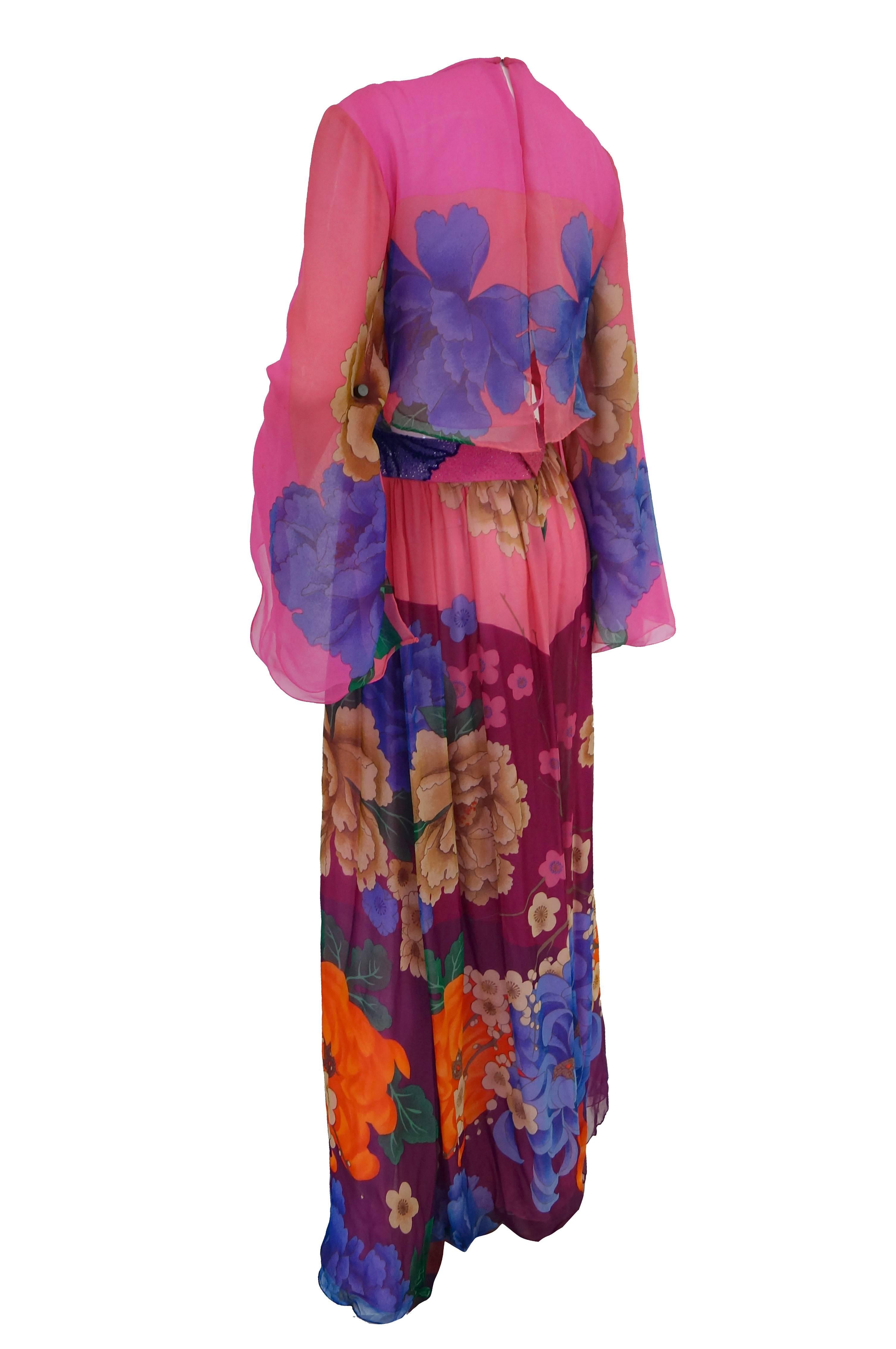 Hanae Mori Silk Floral Jumpsuit, 1970s  For Sale 1
