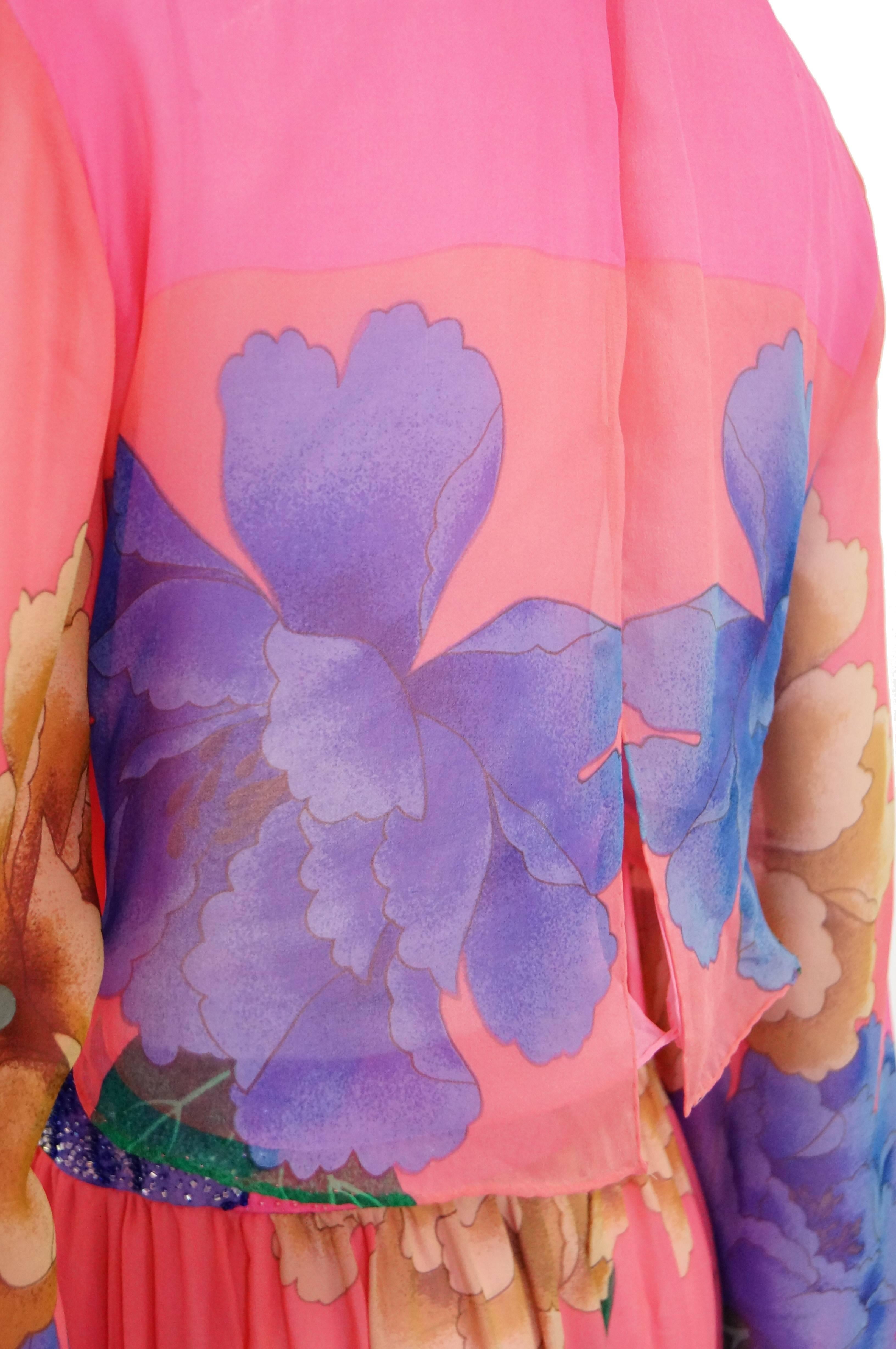 Hanae Mori Silk Floral Jumpsuit, 1970s  For Sale 2